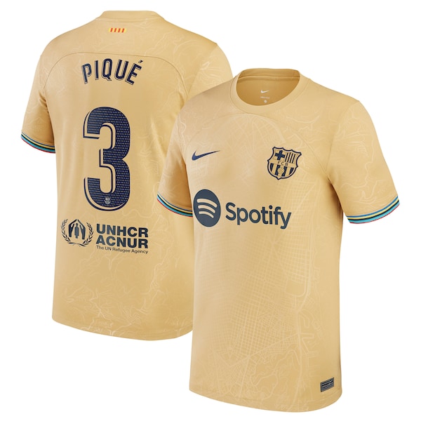 Gerard Pique Barcelona Nike 2022/23 Away Replica Player Jersey - Gold