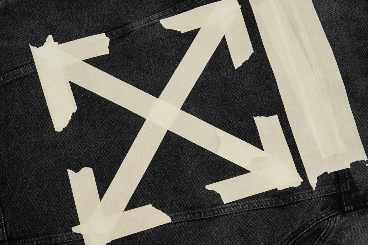 Off-White Black Washed Denim Jacket with Yellow Tape Arrows product photo from LabelPicks
