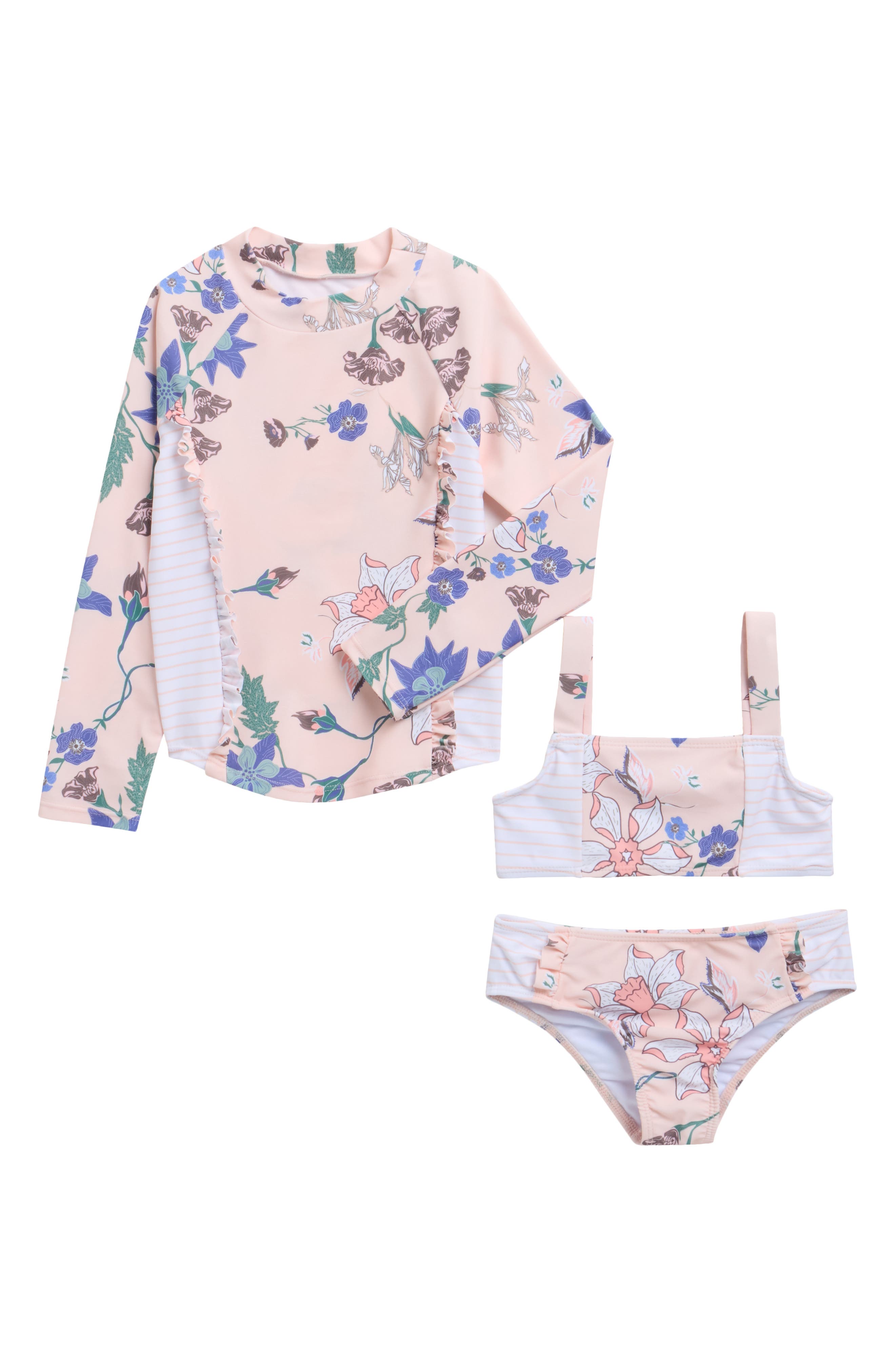 Jessica Simpson Kids' Rashguard Top, Bikini Top & Bottoms Set