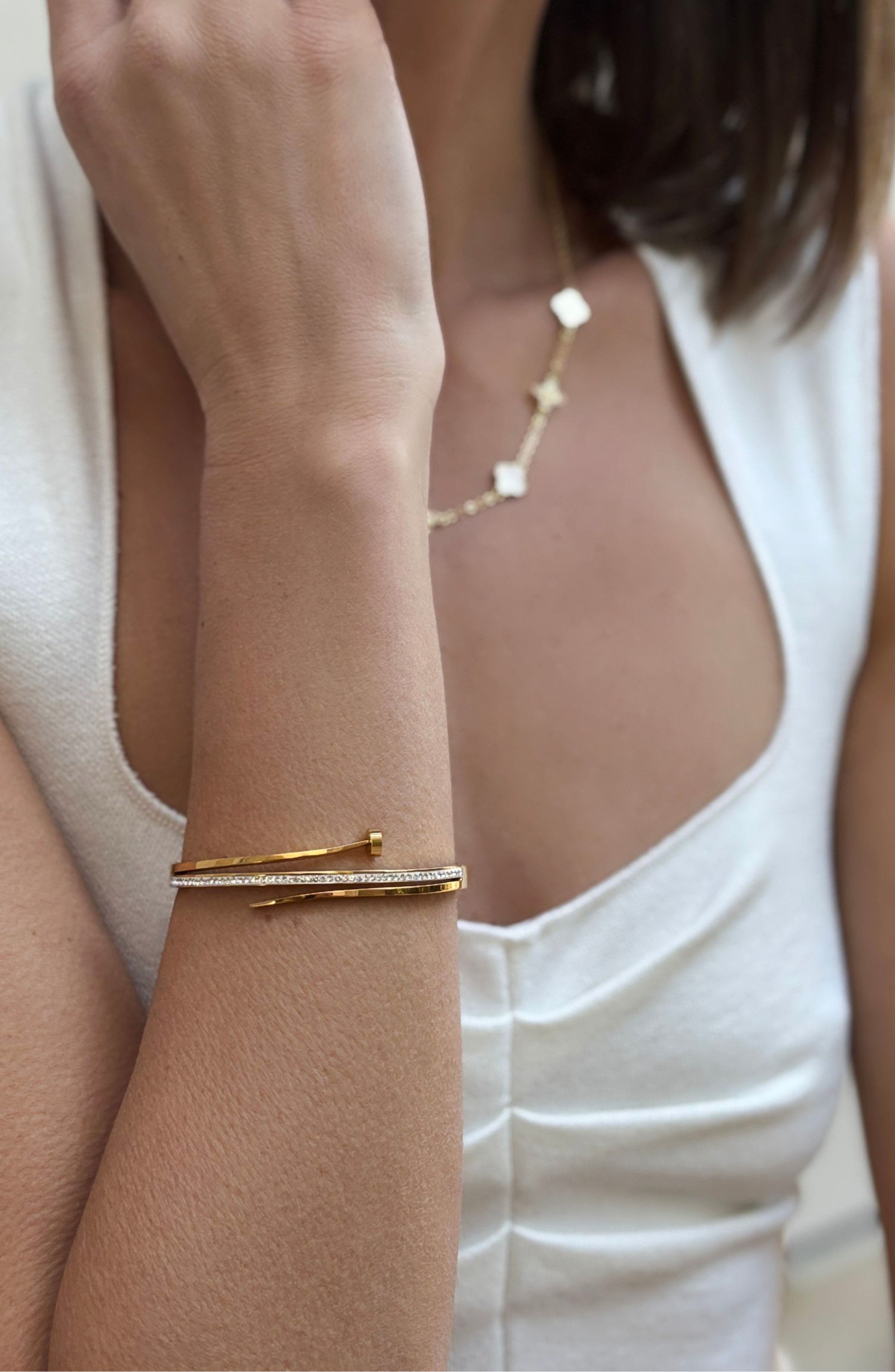 Adornia Set of 2 Nail & Clover Cuff Bracelets