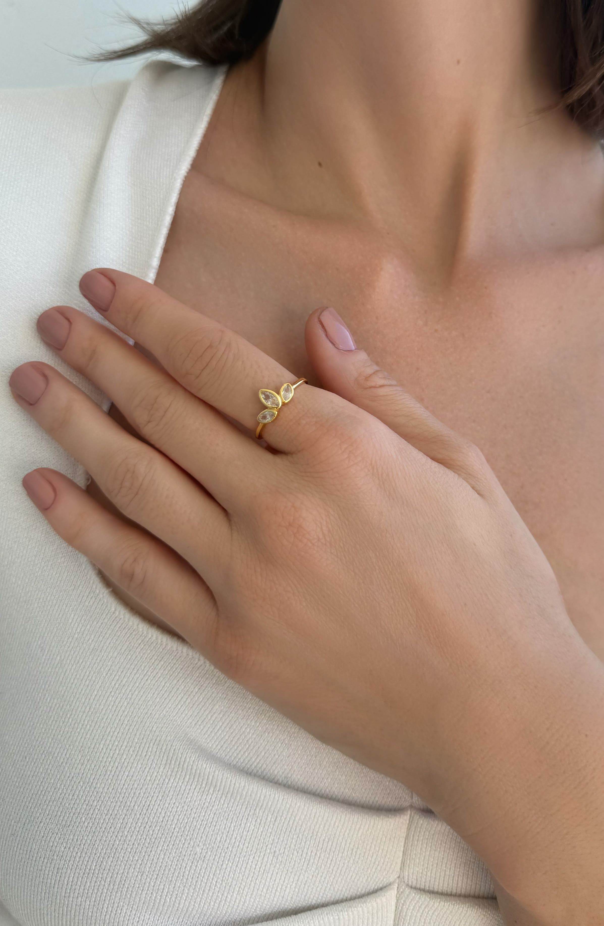 Adornia 14K Gold Plated Cubic Zirconia Petal Ring