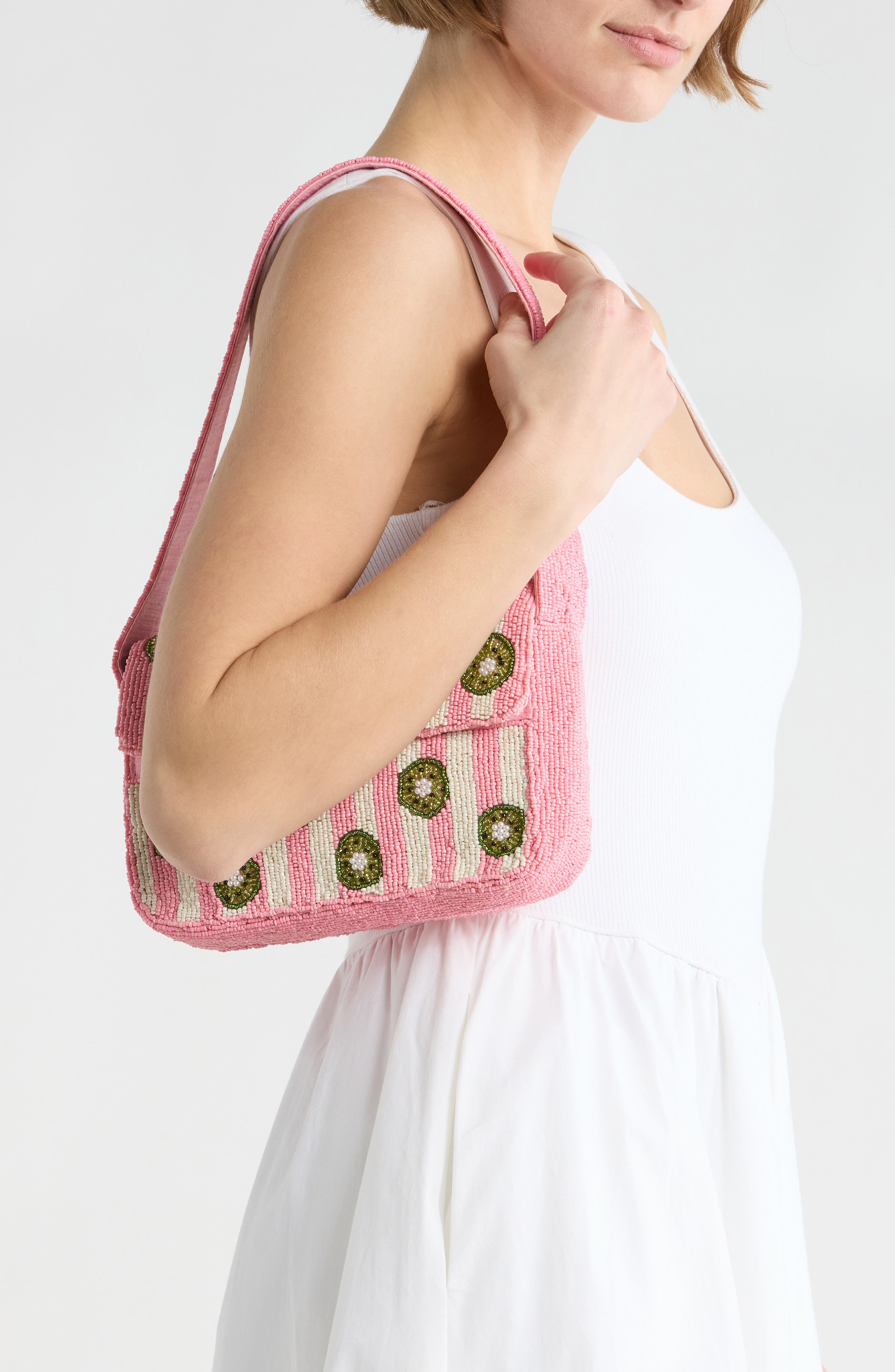 Collection XIIX Kiwi Stripe Beaded Baguette Shoulder Bag