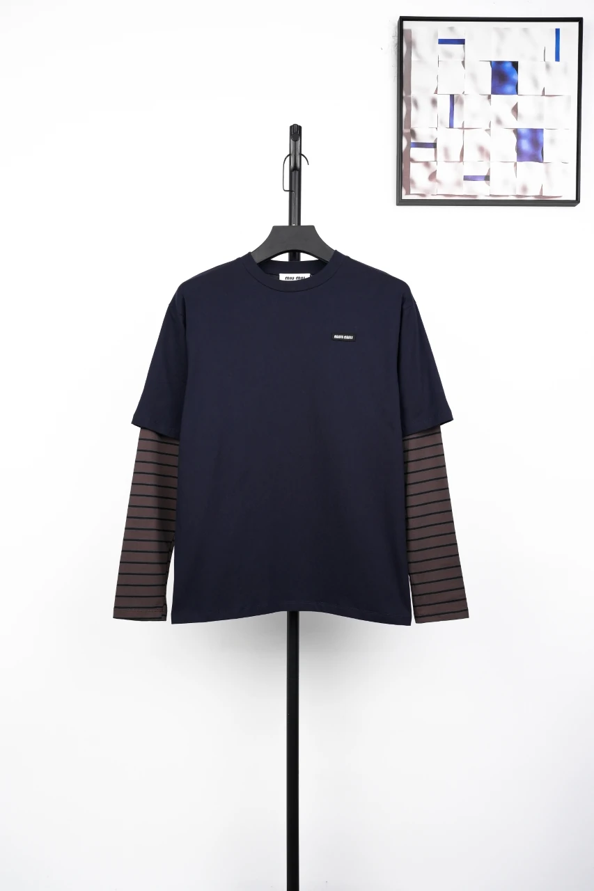 Miu Miu Navy Stripe Layered Look Long Sleeve Sweatshirt product photo from LabelPicks