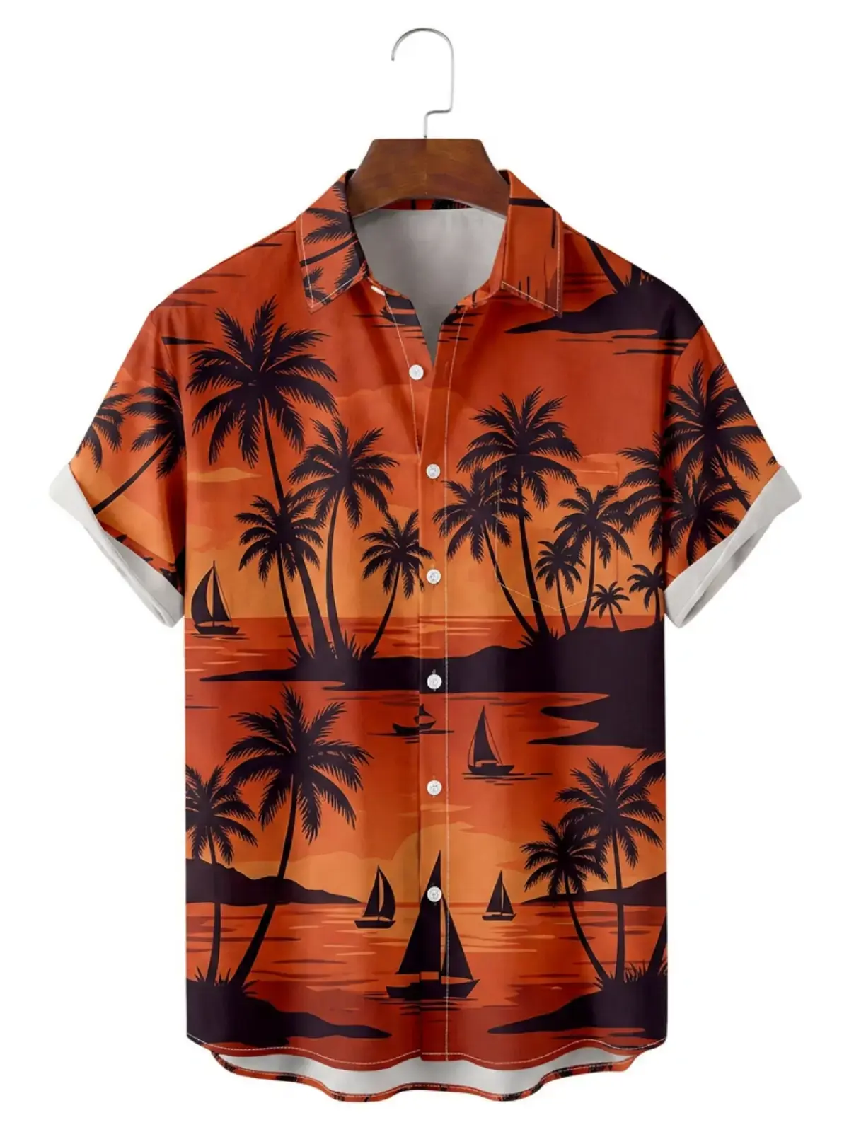 Men's printed shirts Orange Sunset Palm Hawaiian Shirt