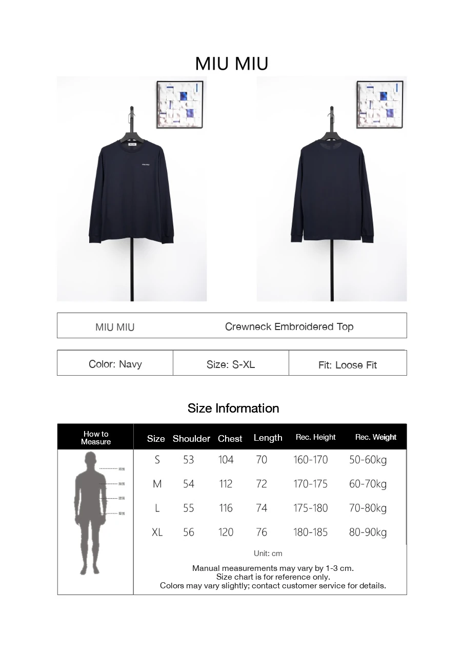 Miu Miu Navy Small Embroidered Crewneck Long Sleeve T-Shirt product photo from LabelPicks