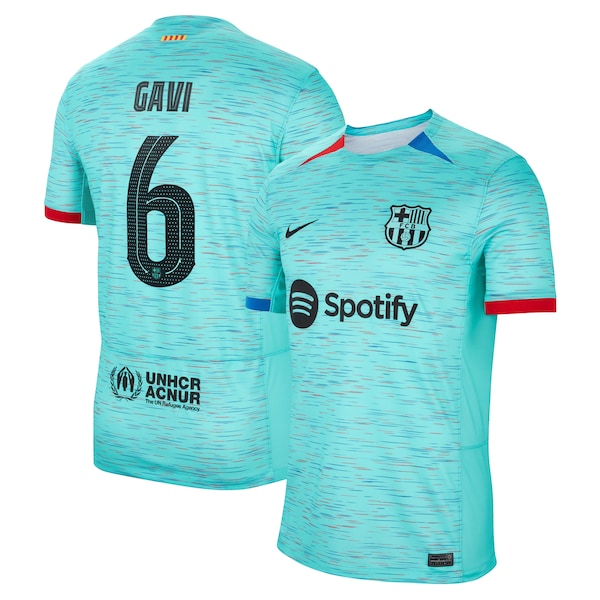 Gavi Barcelona Nike 2023/24 Third Replica Jersey - Aqua/Royal/White