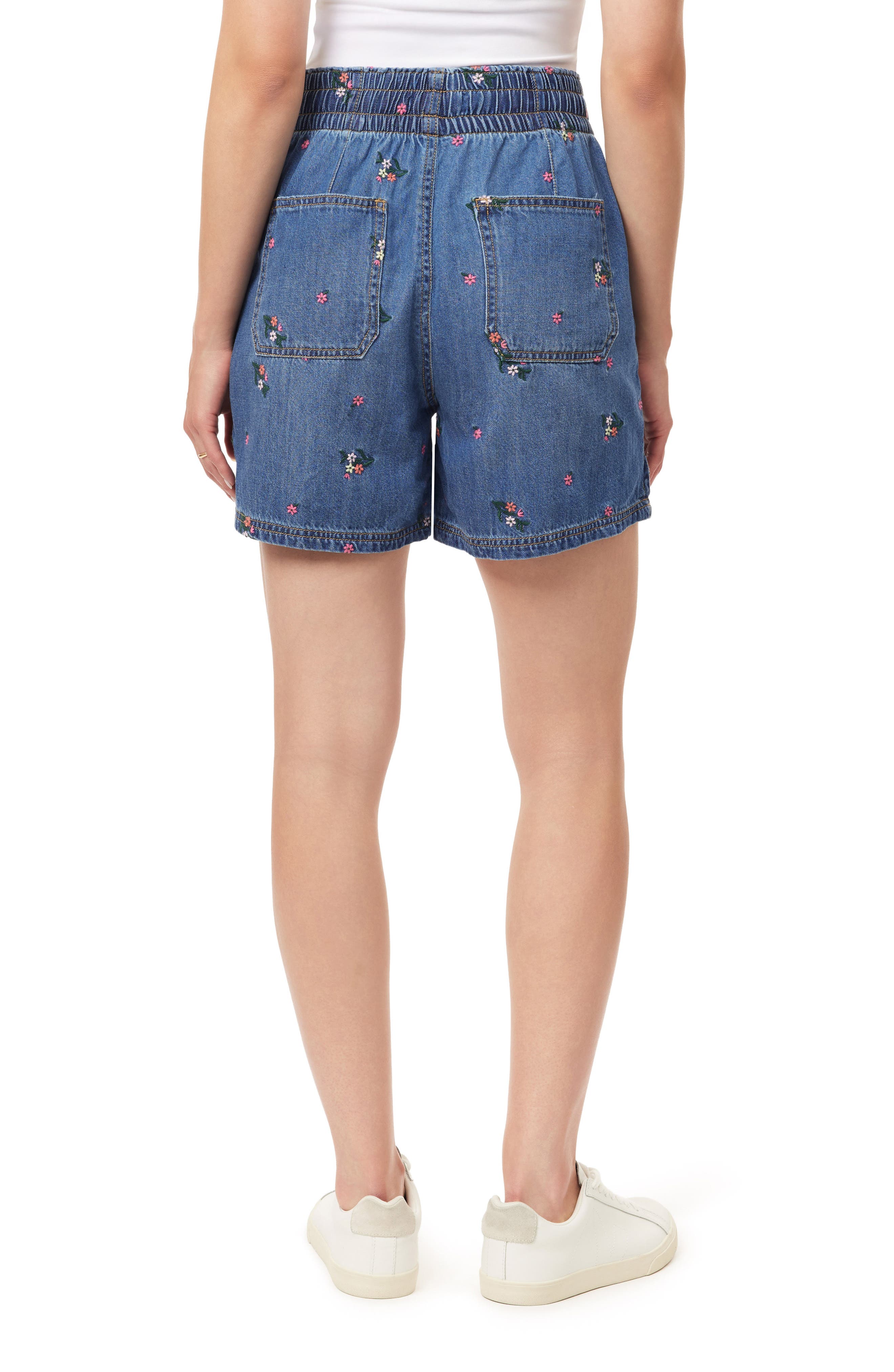 Kensie Embroidered Pull-On Denim Shorts