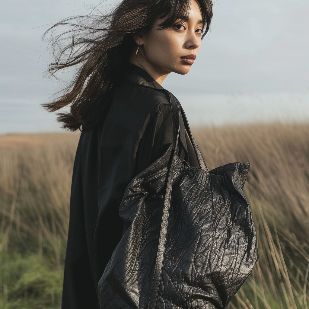 Modern Minimalist Textured Ruched Tote Bag