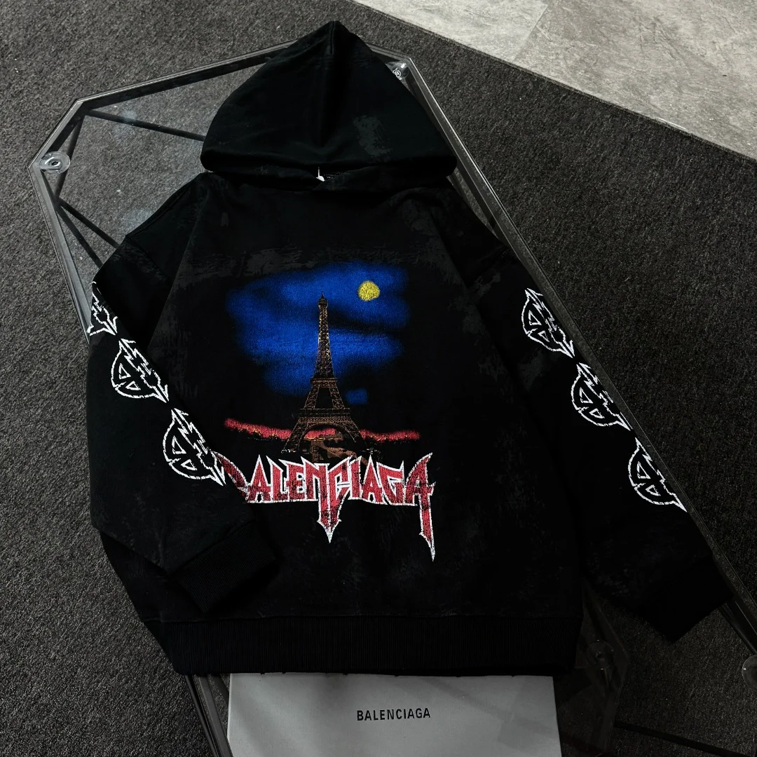 Paris Tower Print Long Sleeve Hoodies