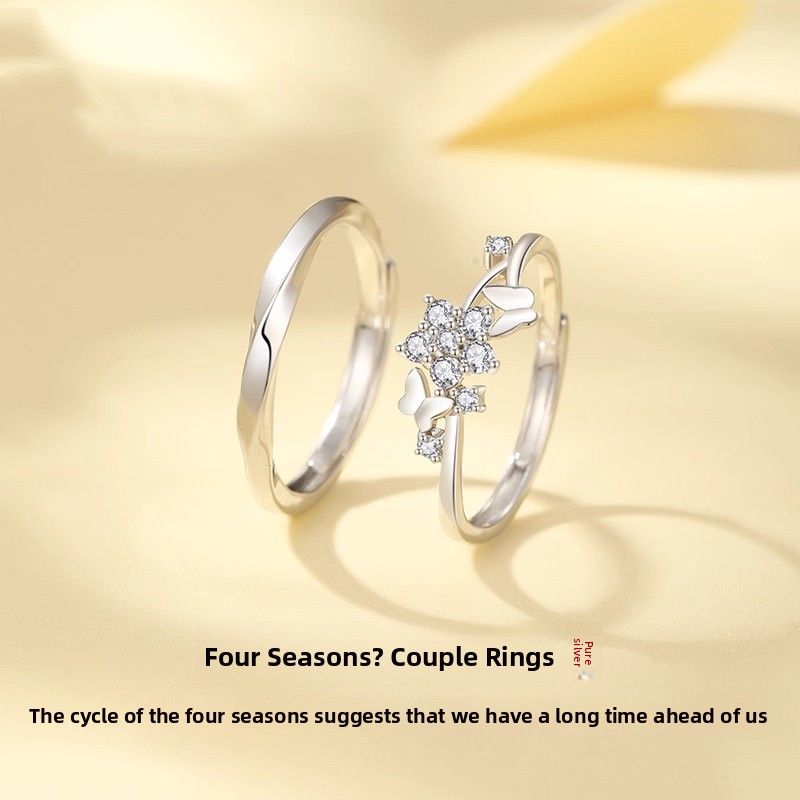 999 pure silver, a pair of minimalist and luxurious Möbius butterfly rings for couples, adjustable open ring, a commemorative gift
