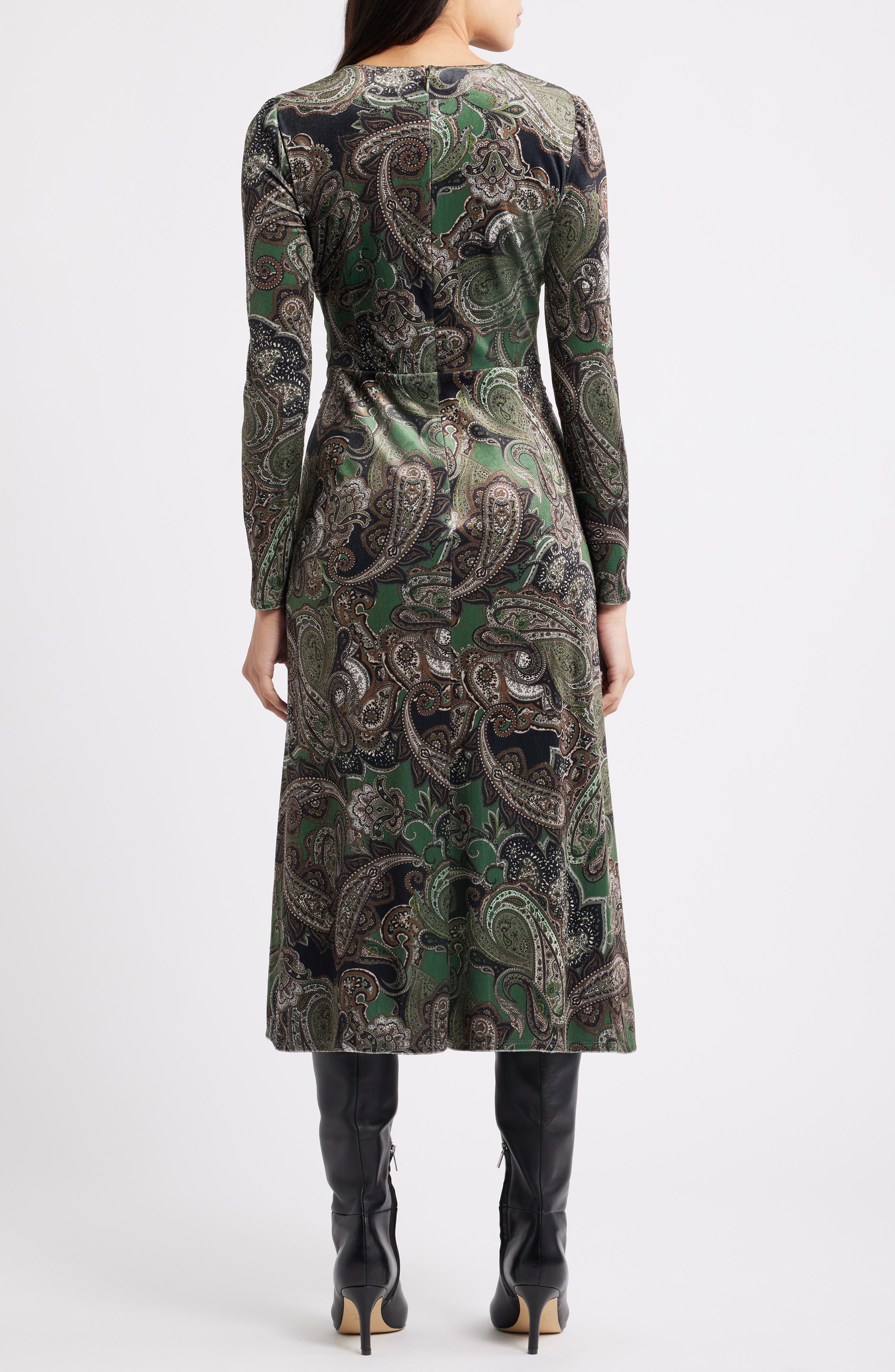 Julia Jordan Paisley Long Sleeve Velvet Midi Dress