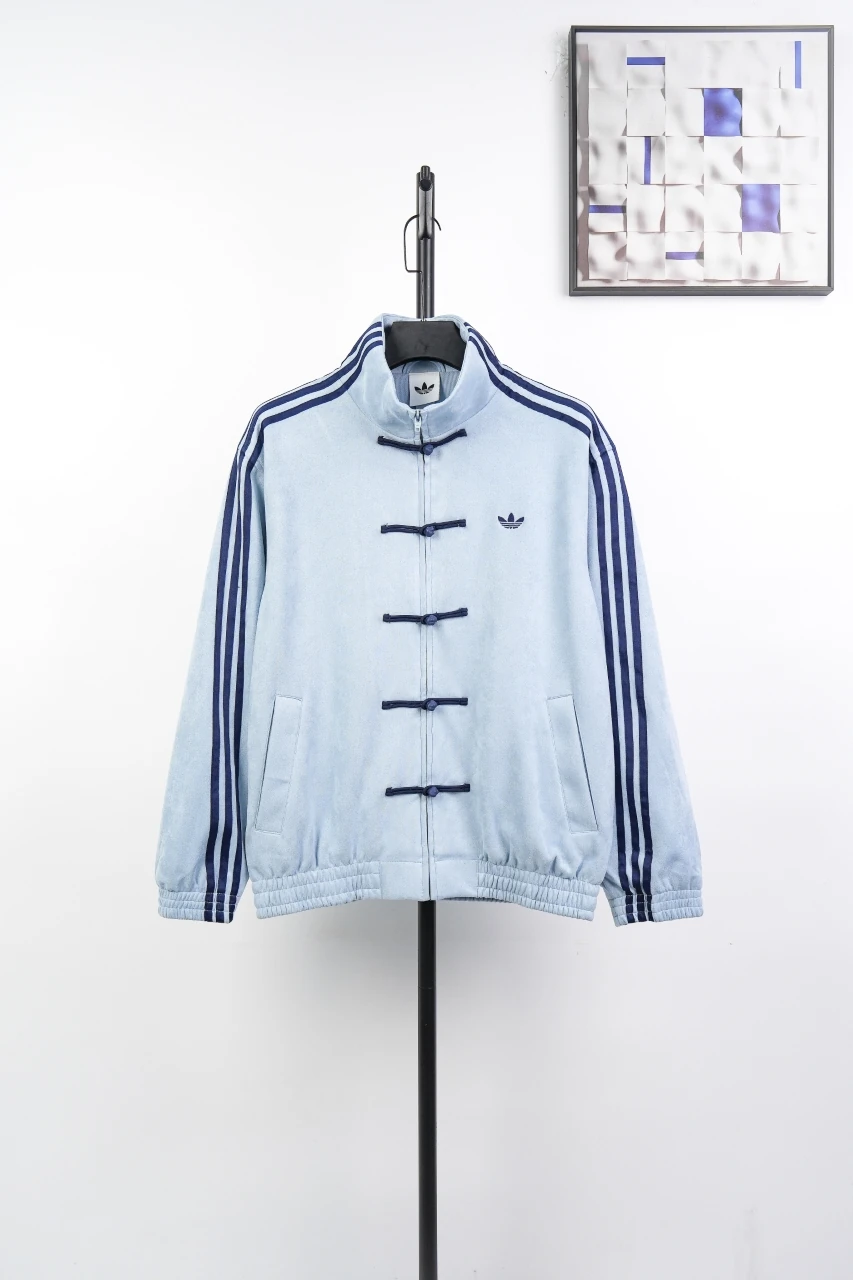 adidas Originals Light Blue Suede Toggle-Collar Jacket product photo from LabelPicks