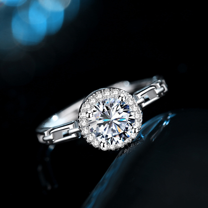 New style watch band, moissanite ring, micro-paved sunflower design, simulated diamond ring, square-shaped sterling silver ring
