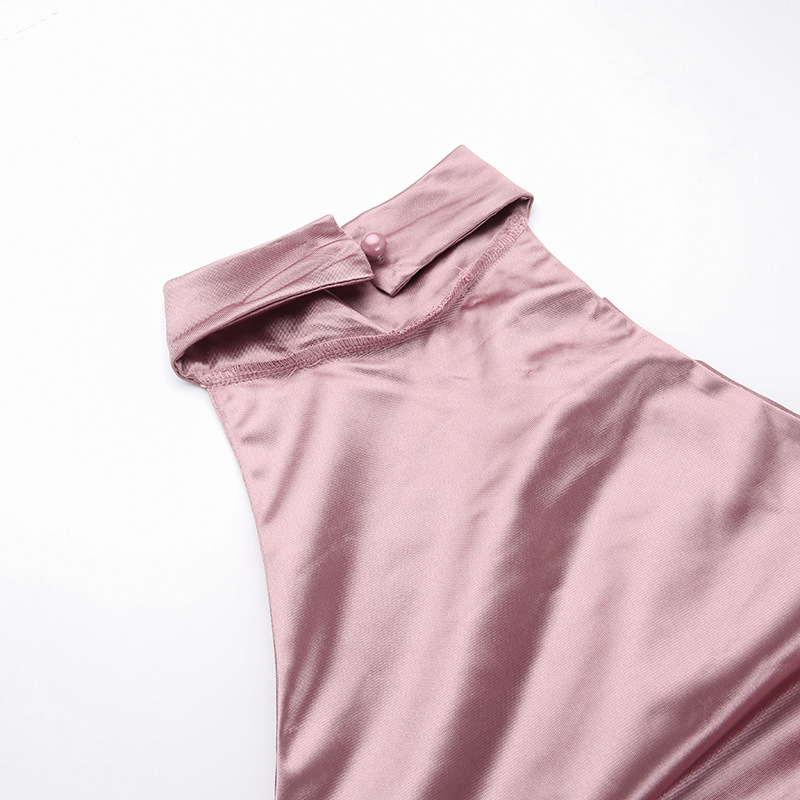 Ladies Summer Satin Evening Birthday Party Dresses Women Sleeveless Backless Halter Side Slit Elegant Long Dress Clothes LYQ602089