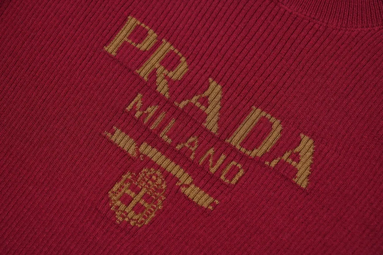 Prada Burgundy Recycled Silk Logo Jacquard Slim Knit Sweater product photo from LabelPicks