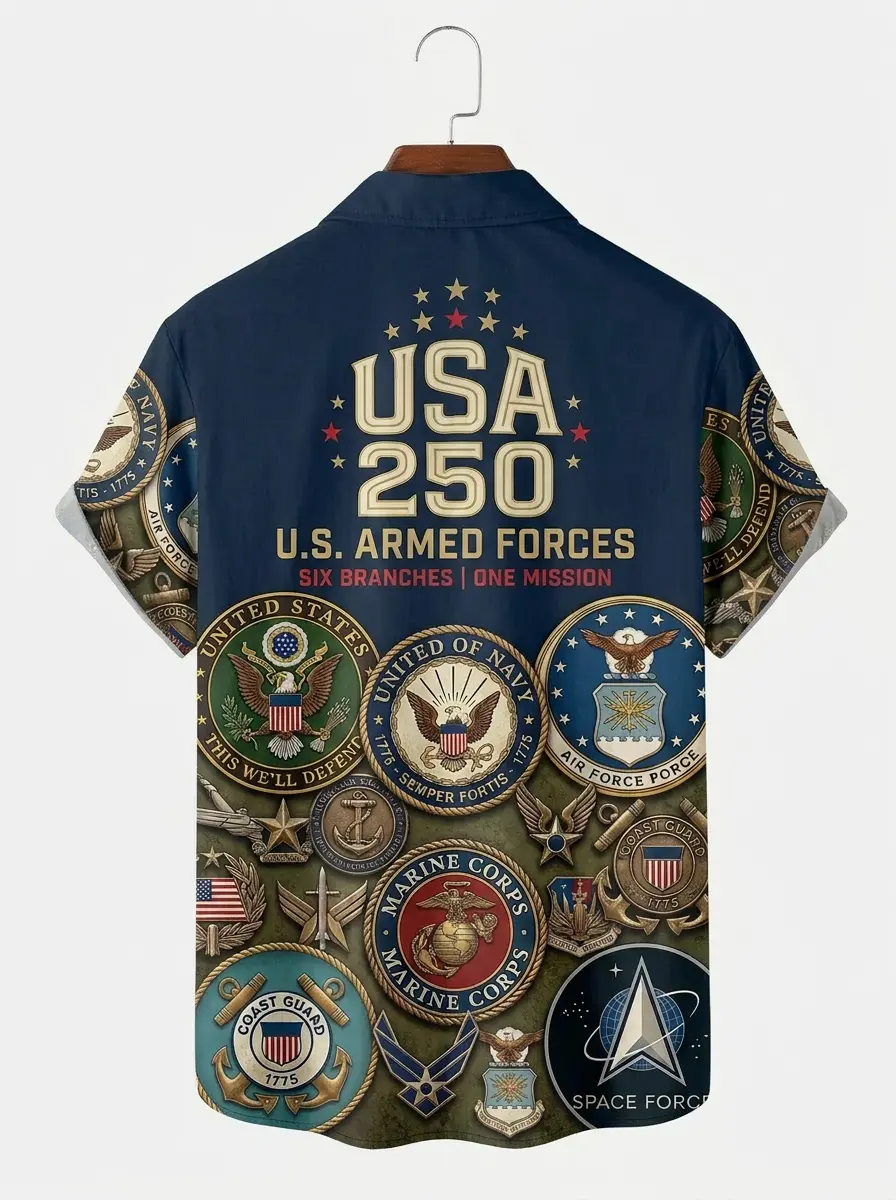 Men's printed shirts, U.S. Armed Forces Branches USA 250 Aloha Shirt