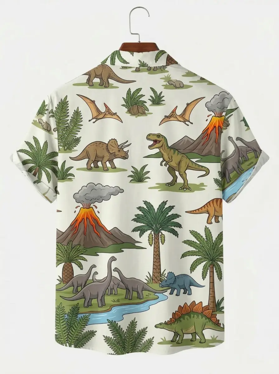Men's printed shirts Dinosaur Volcano Prehistoric Hawaiian Shirt