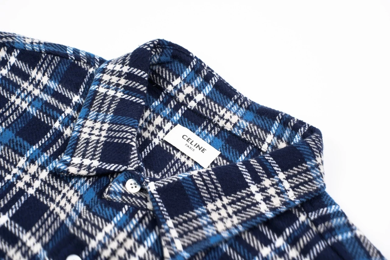 CELINE Blue White Plaid Triomphe Flannel Shirt product photo from LabelPicks