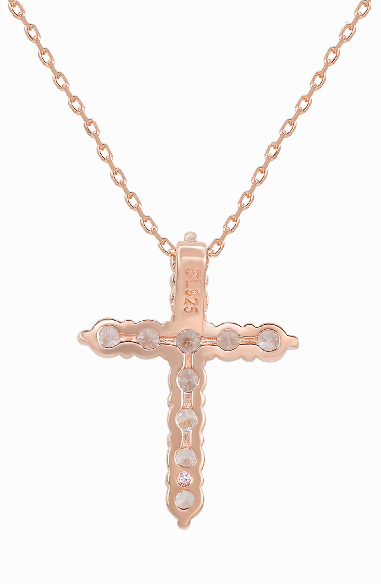 SUZY LEVIAN Rose Gold Plated Sterling Silver Cubic Zirconia Cross Pendant Necklace