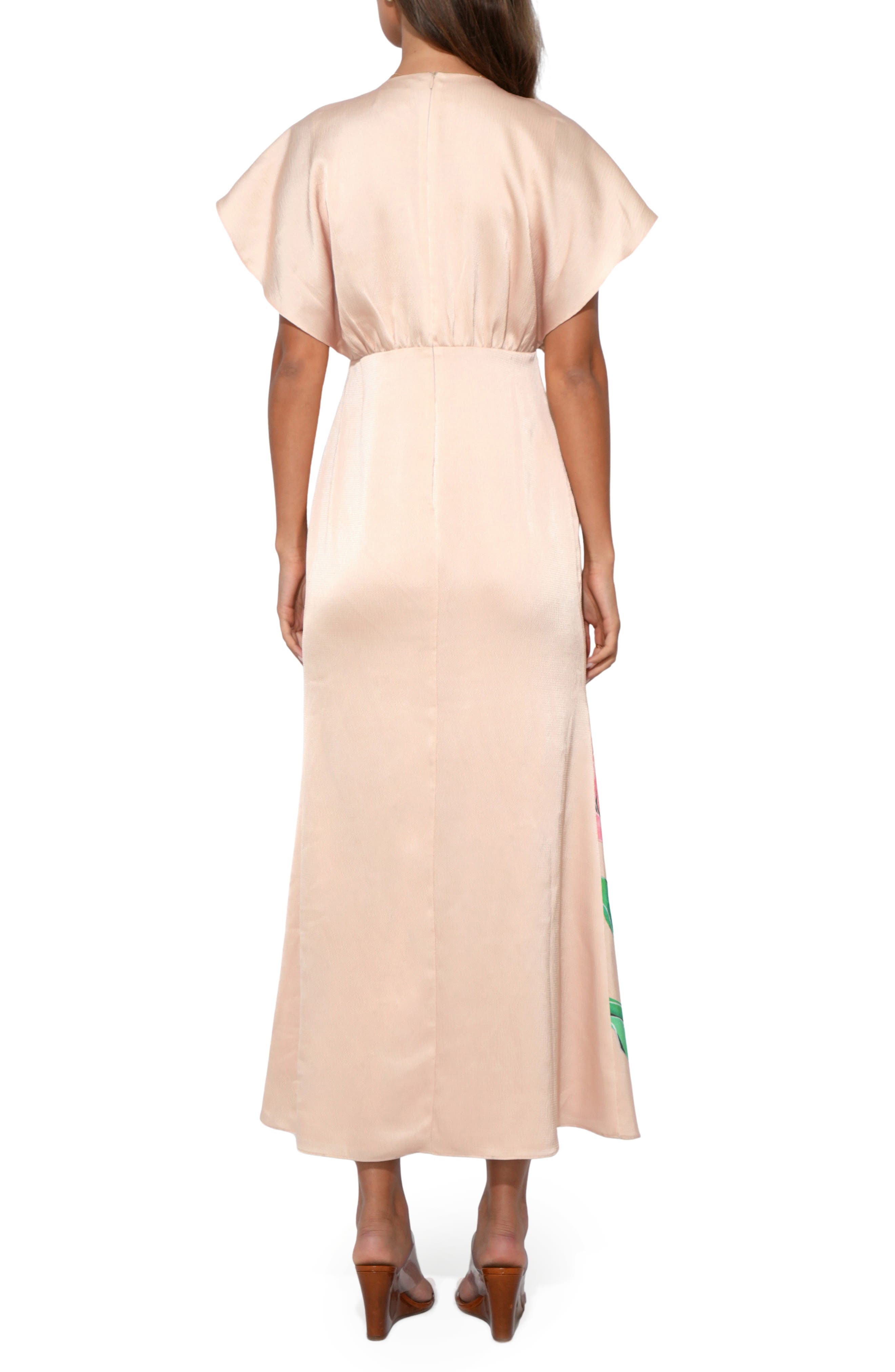 Adelyn Rae Madelyn Floral Flutter Sleeve Satin Maxi Dress