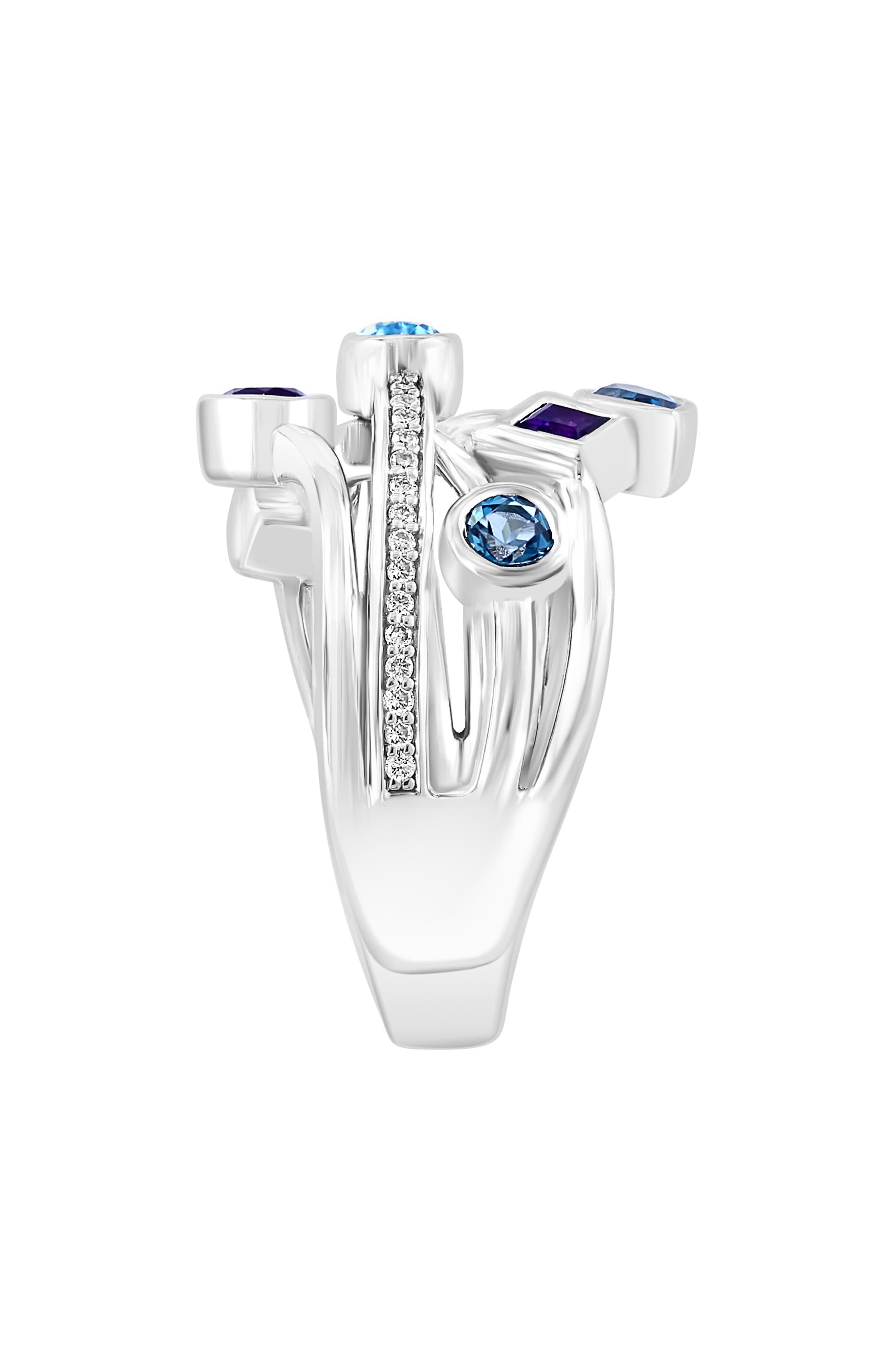 EFFY Sterling Silver Diamond Amethyst Blue Topaz Ring - 0.11ct.