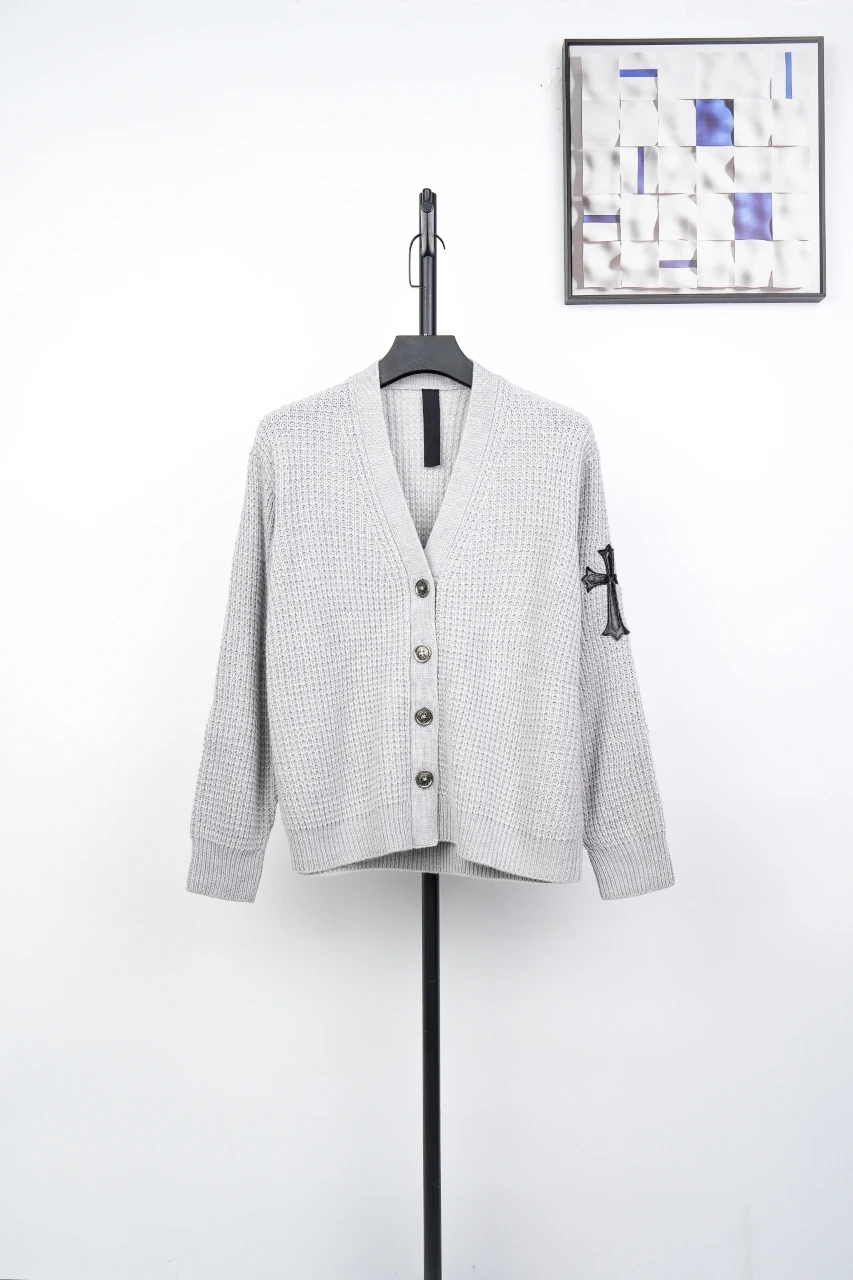 Chrome Hearts Grey Waffle Cashmere Blend Cardigan product photo from LabelPicks