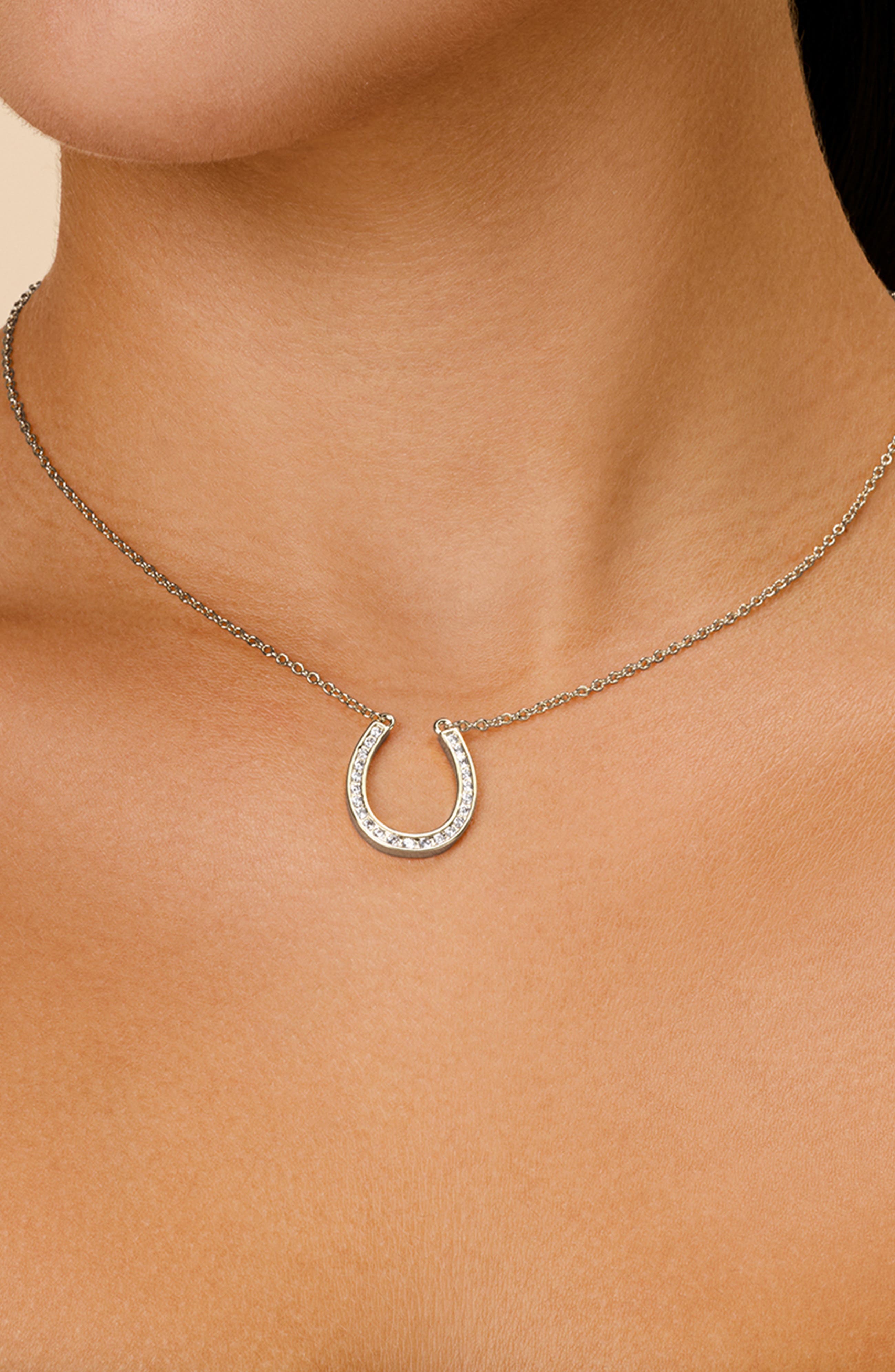 Sterling Forever CZ Horseshoe Pendant Necklace