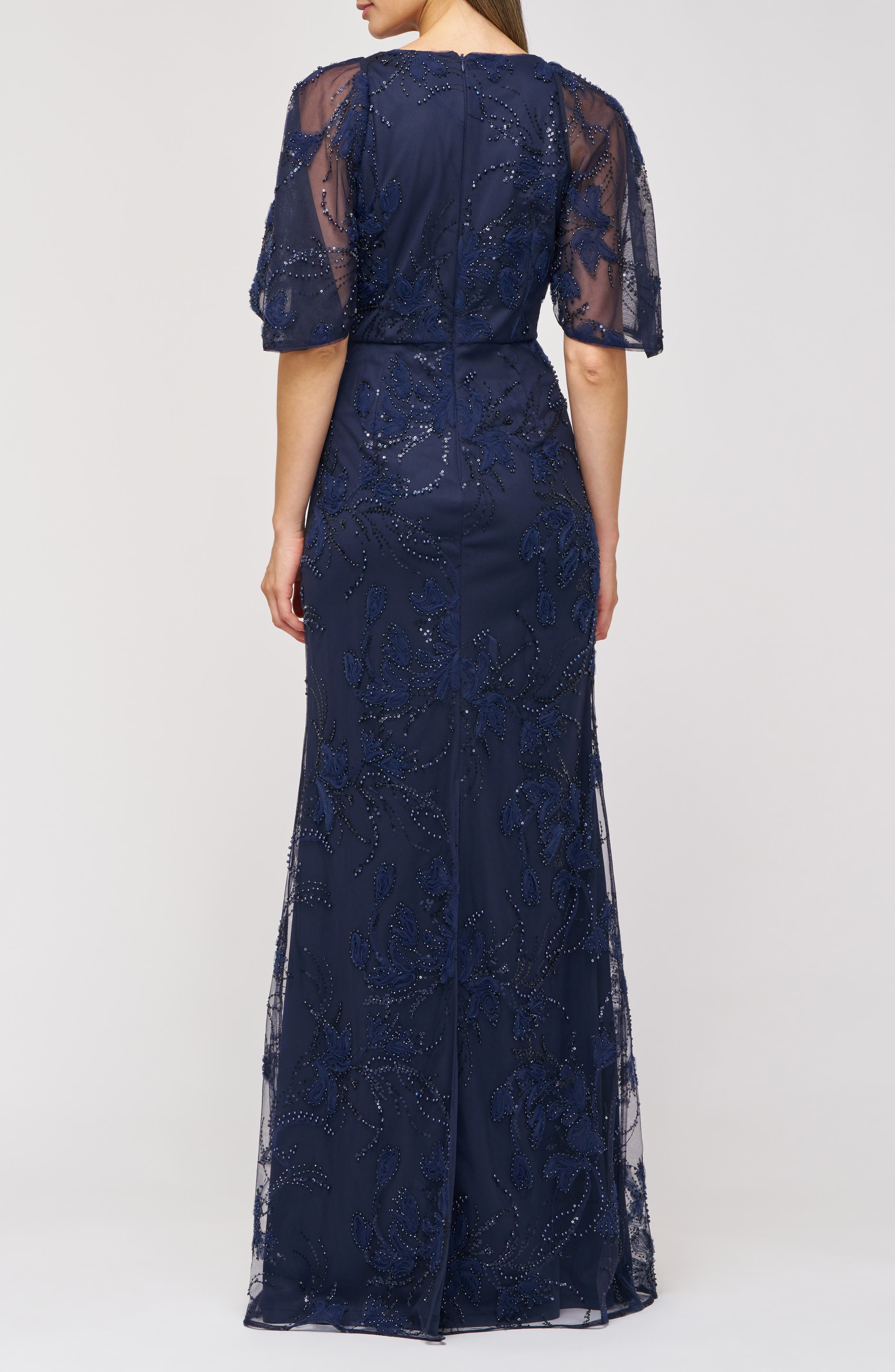 JS Collections Alex Embellished Flutter Sleeve Gown