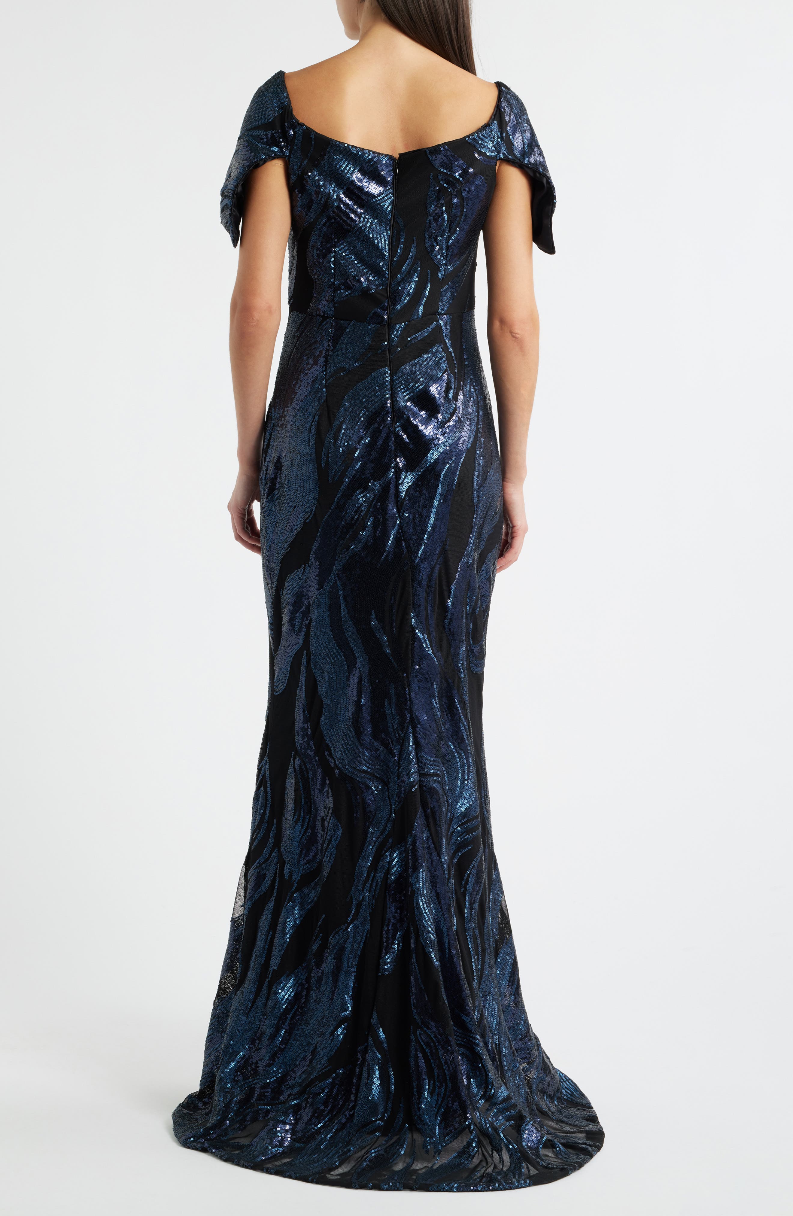 Vince Camuto Sequin Wave Off the Shoulder Gown