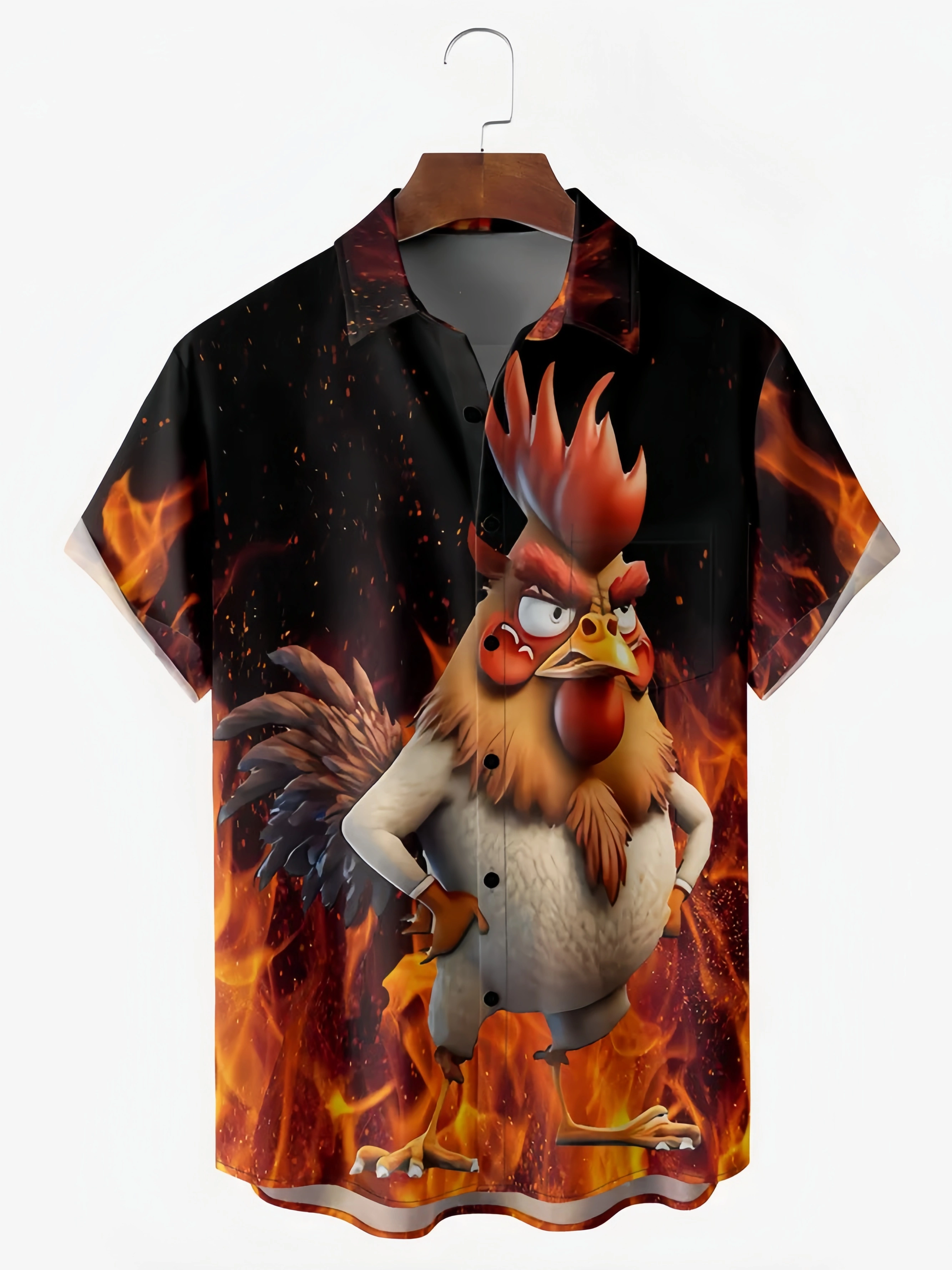 Angry Rooster Chest Pocket Short Sleeve Casual Shirt