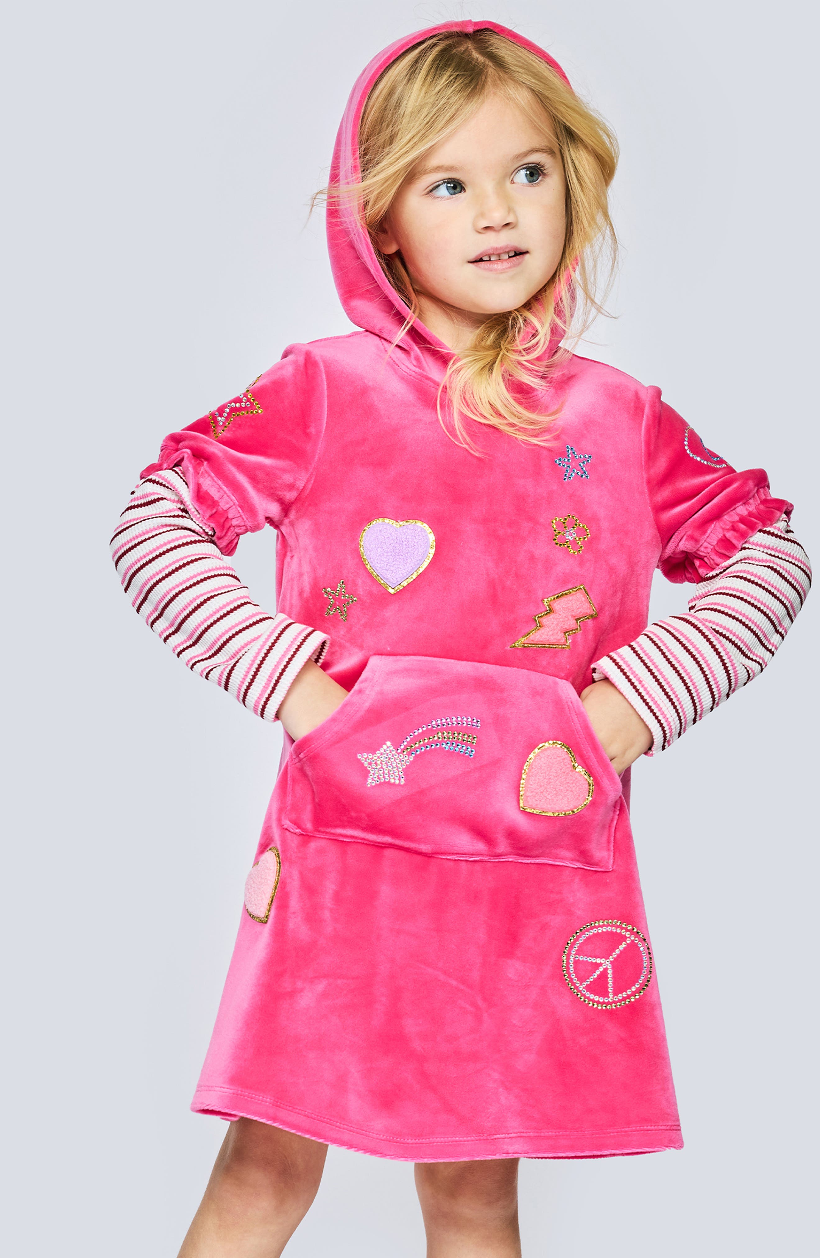 Truly Me Kids' Patchwork Hooded Velour Dress