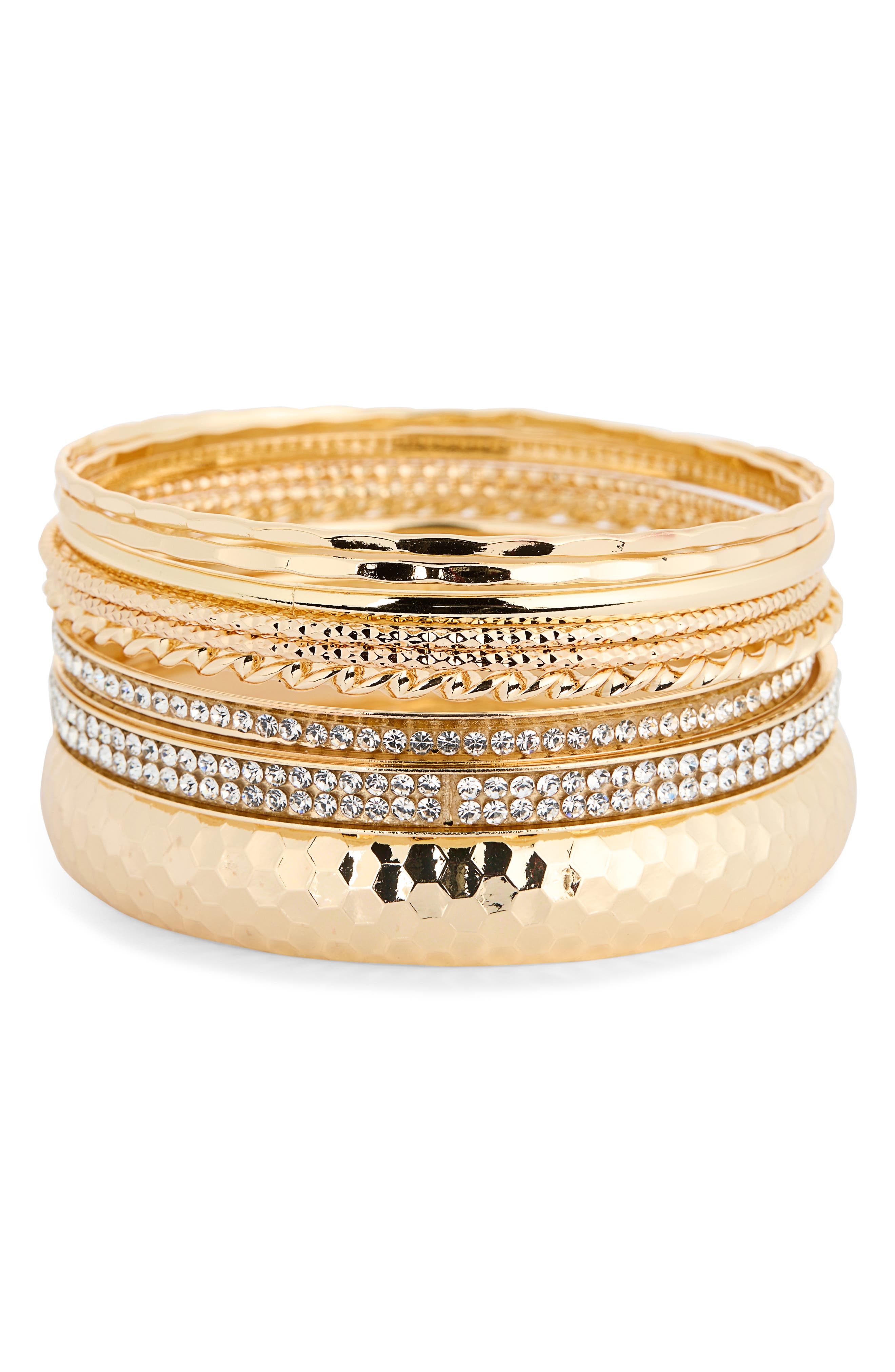 NORDSTROM RACK Set of Pavé Crystal Textured Bangle Bracelets