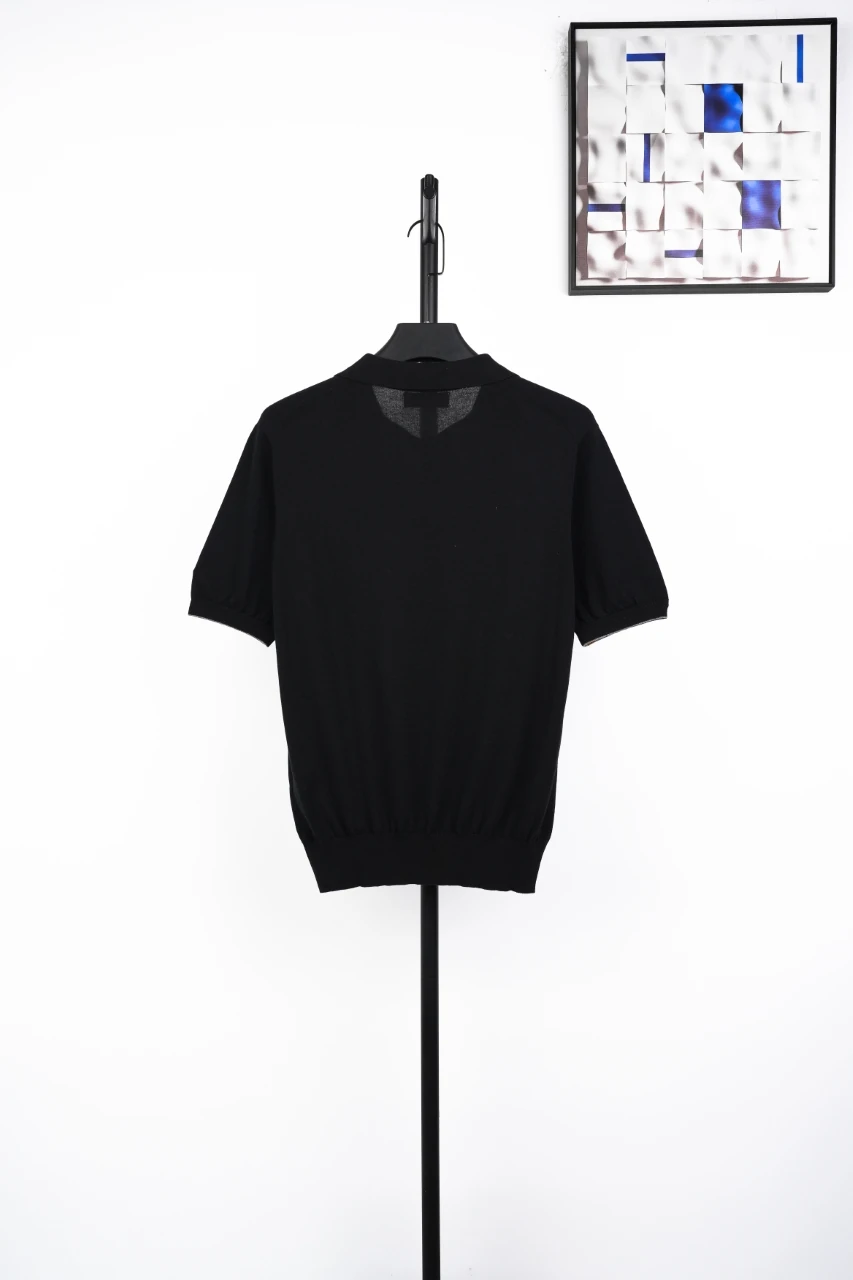 Brunello Cucinelli Black Sea-Gull Collar Cotton Knit Polo Shirt product photo from LabelPicks