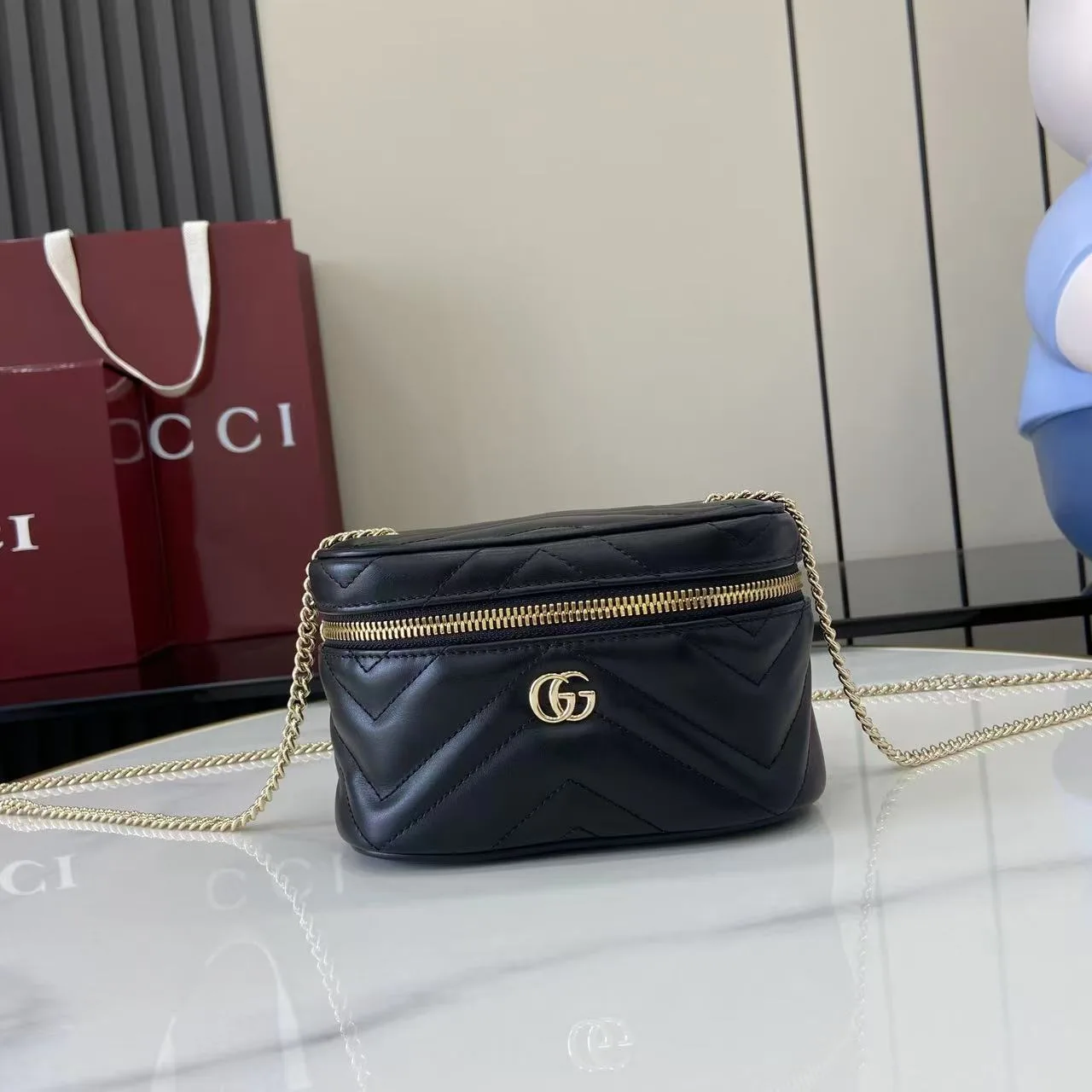 Gucci Marmont Black GG Supreme Canvas Top Handle Bag product photo from LabelPicks