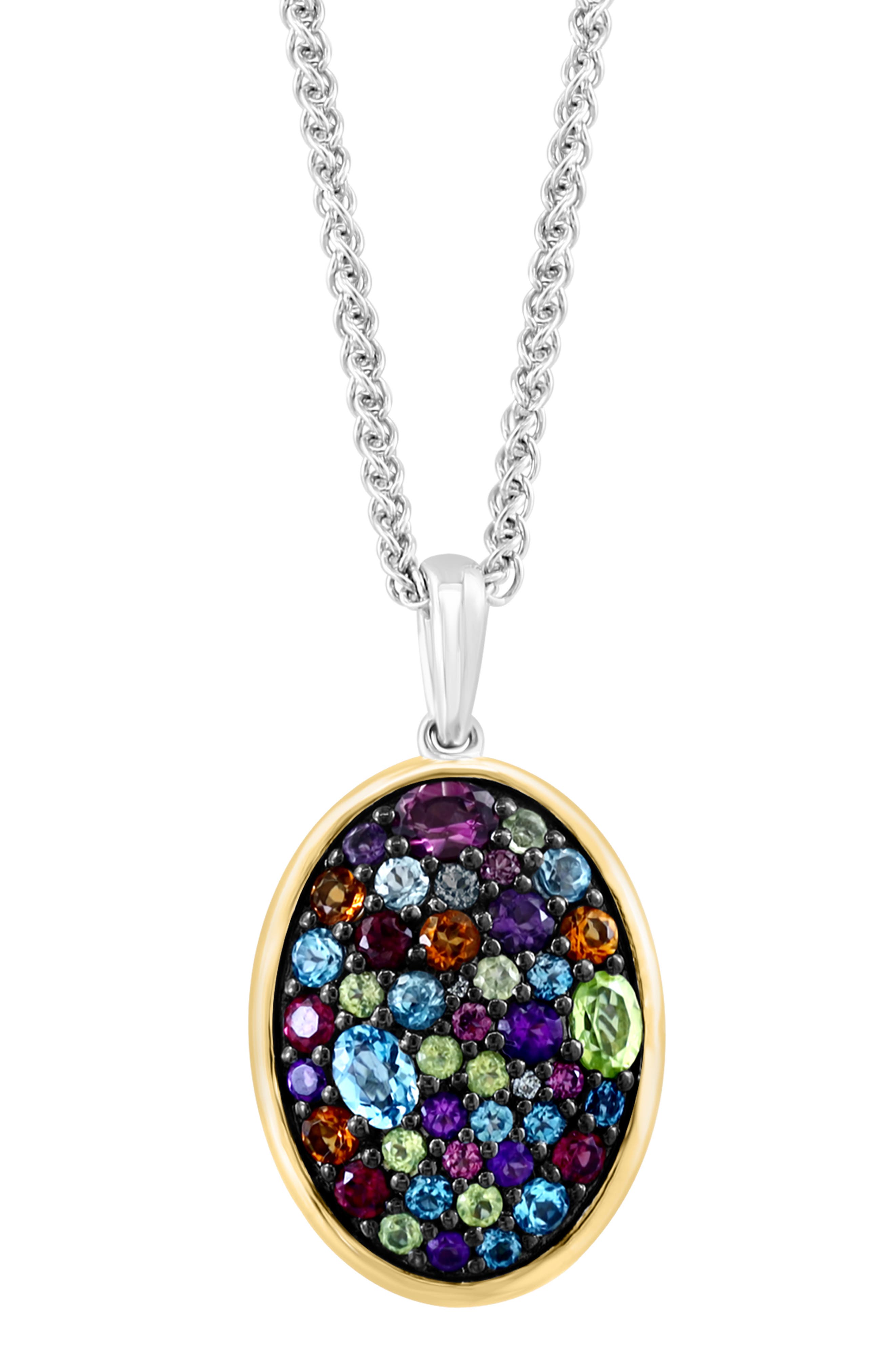 EFFY Two-Tone Pavé Semiprecious Stone & Diamond Oval Pendant Necklace