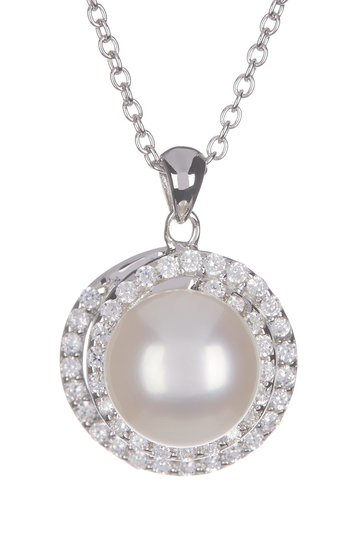 SPLENDID PEARLS 8.5-9mm Cultured Freshwater Pearl Double Halo Pendant Necklace & Earrings Set