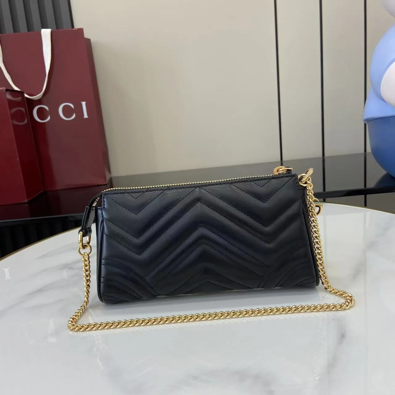 Gucci Black Marmont GG Supreme Canvas Shoulder Bag product photo from LabelPicks