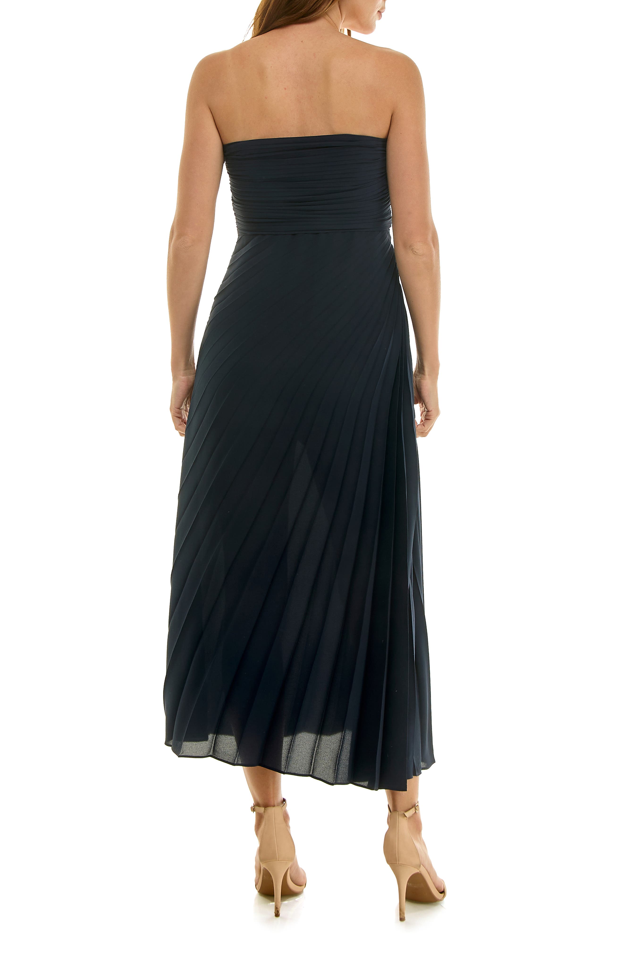 Nicole Miller Strapless Pleated Chiffon Maxi Dress
