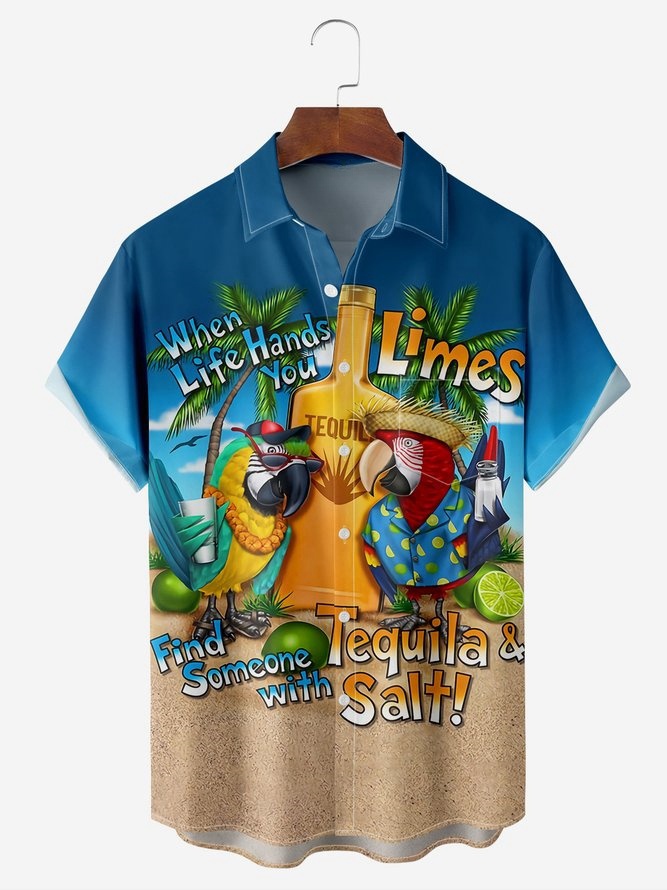 Parrot Chest Pocket Short Sleeve Hawaiian Shirt