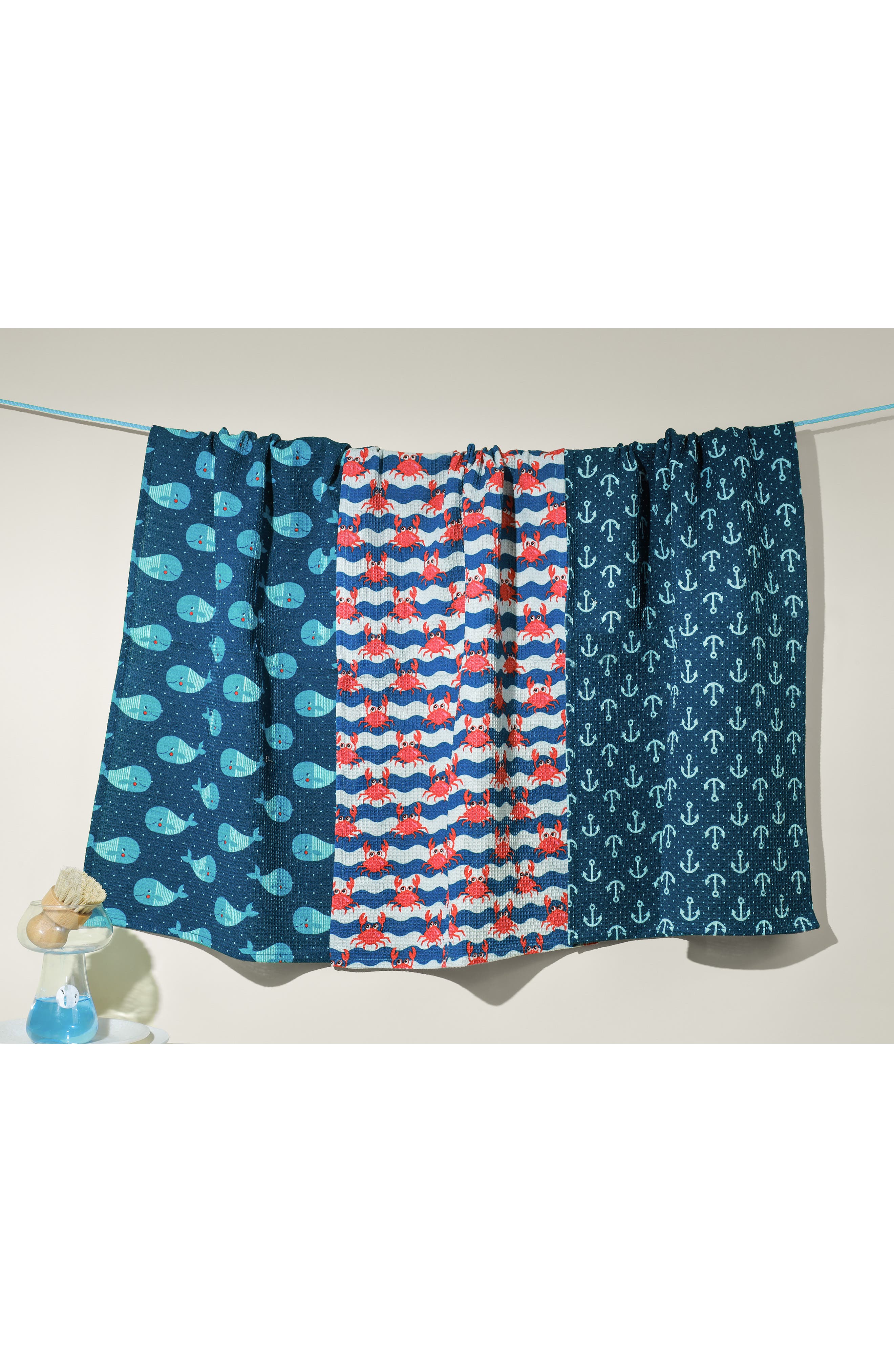 Tiramisu Set of Three Coastal Charm Nautical Kitchen Towels