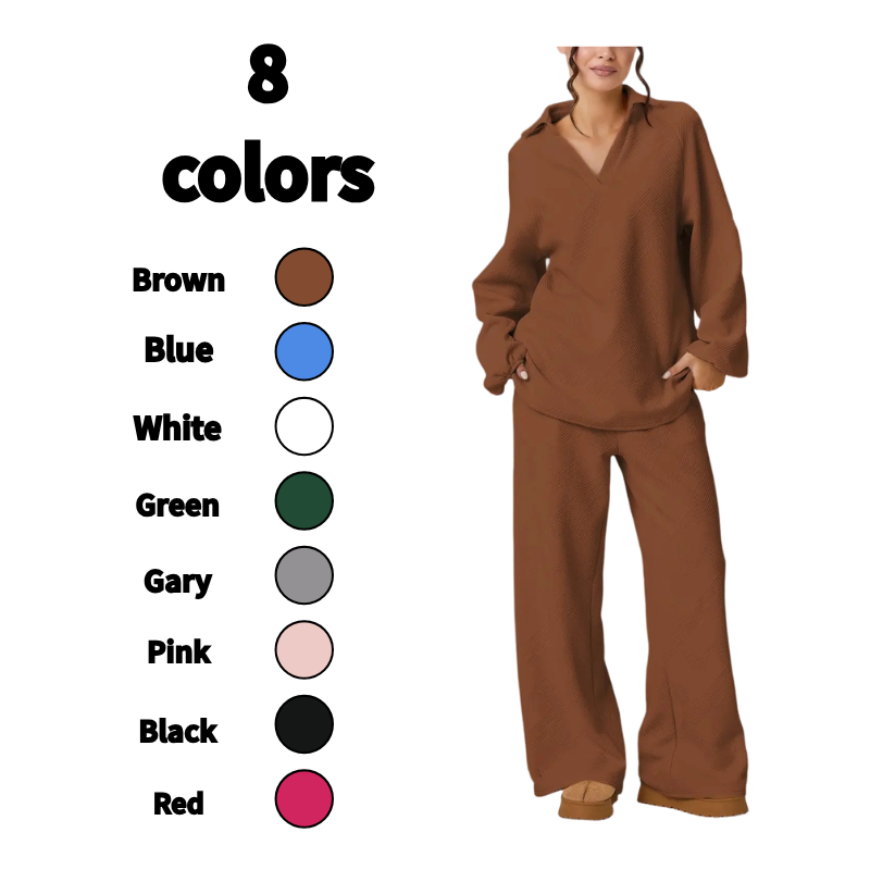 Women's Solid V-Neck Pullover & Drawstring Pants Set