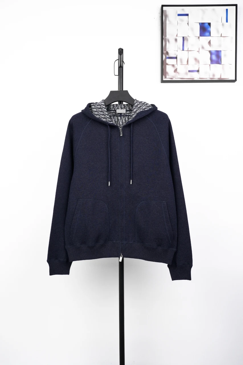 Dior Navy Allover Logo Knit Zip Jacket product photo from LabelPicks