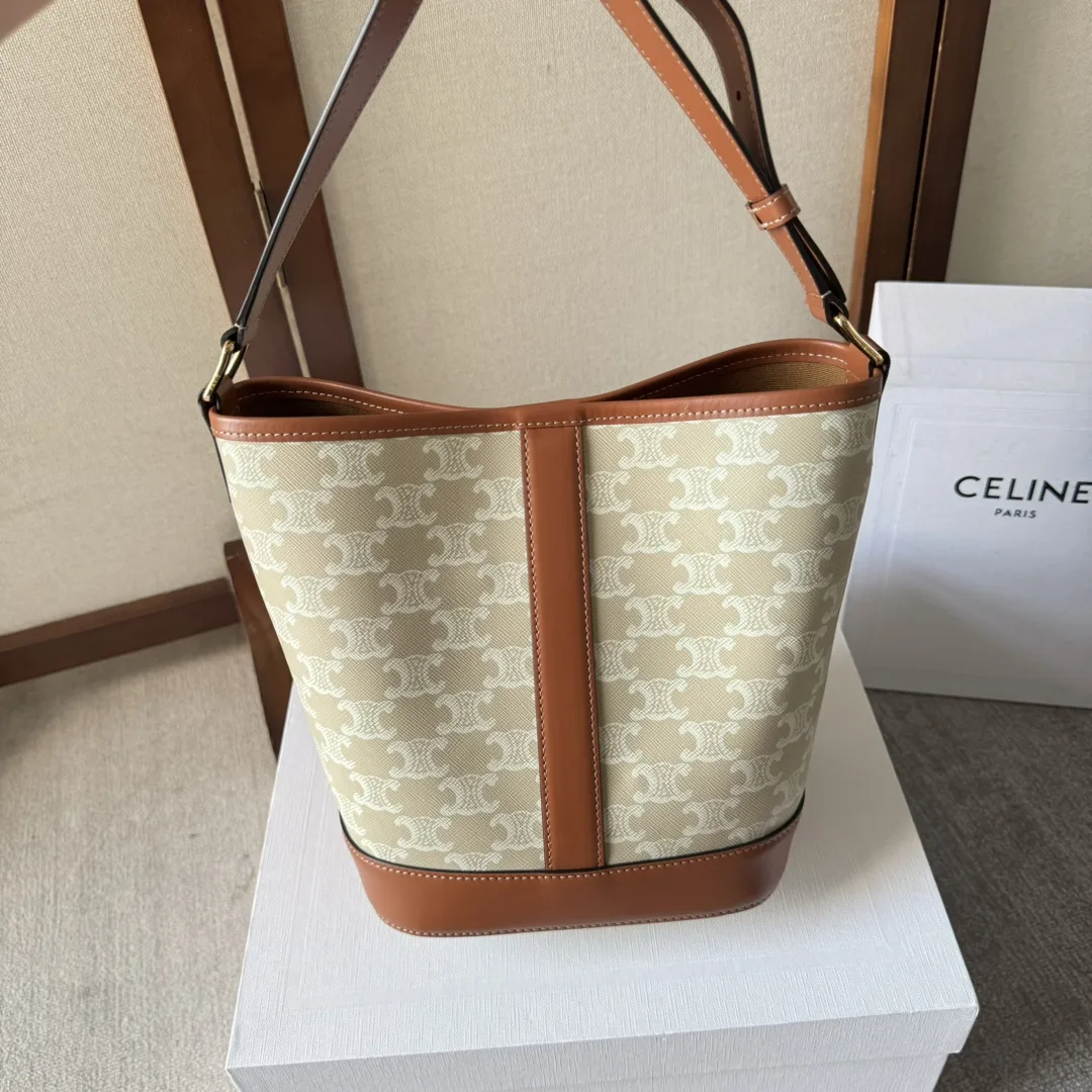 Celine Beige Folco Triomphe Canvas Bucket Bag product photo from LabelPicks