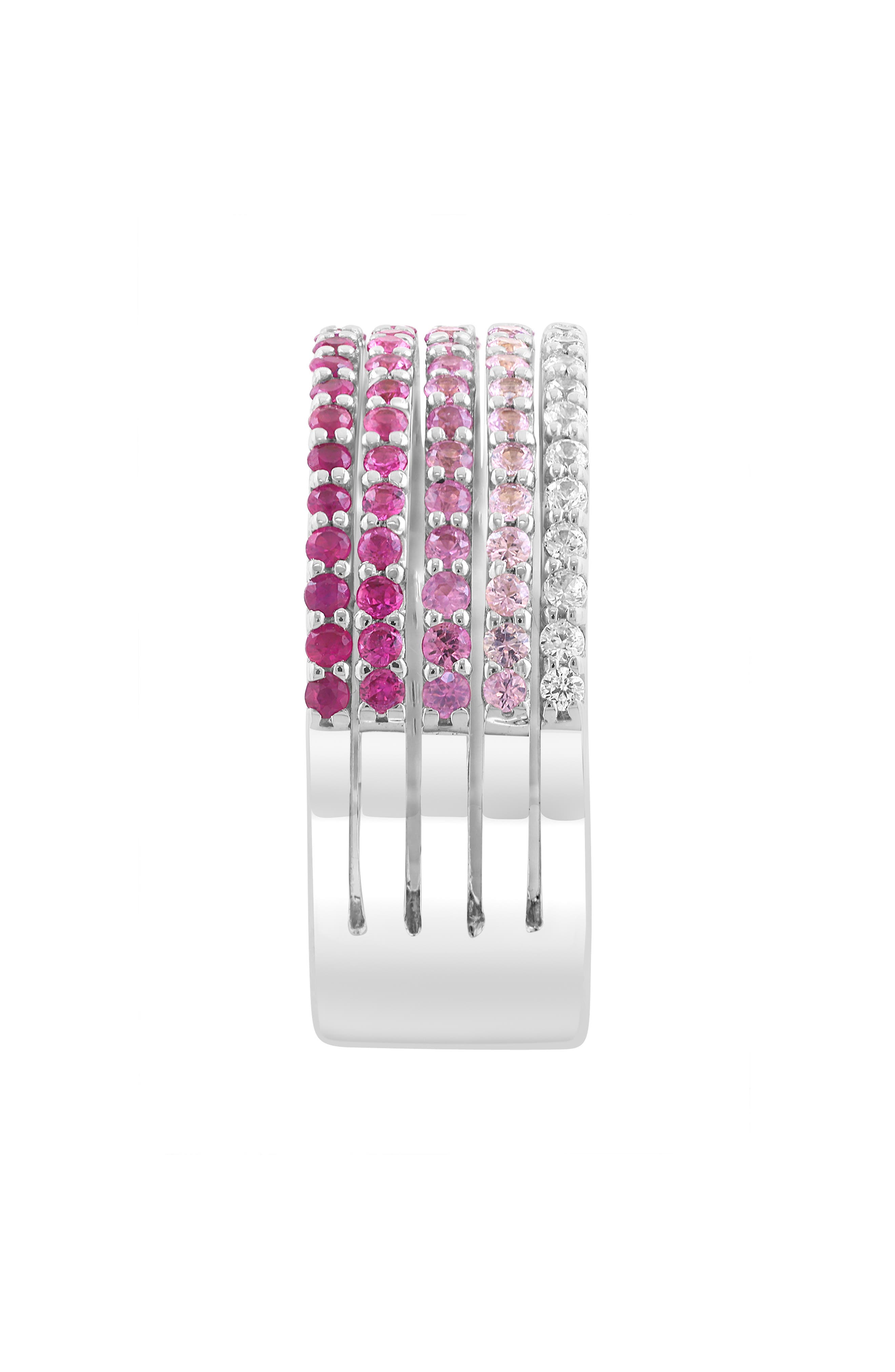 EFFY Sterling Silver Pavé Pink Sapphire, Rhodolite & White Zircon Band Ring