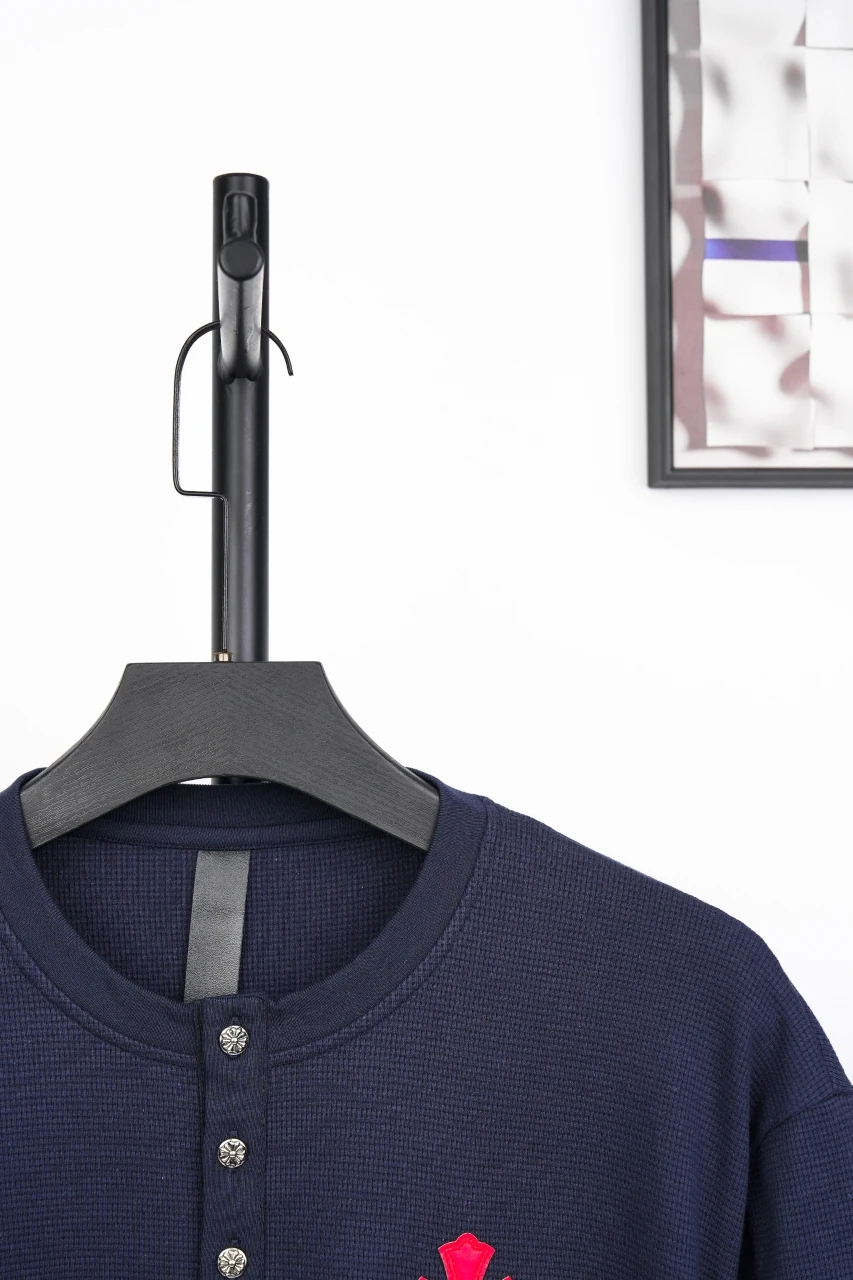 Chrome Hearts Navy Cross Leather Patch Waffle Henley Long Sleeve product photo from LabelPicks