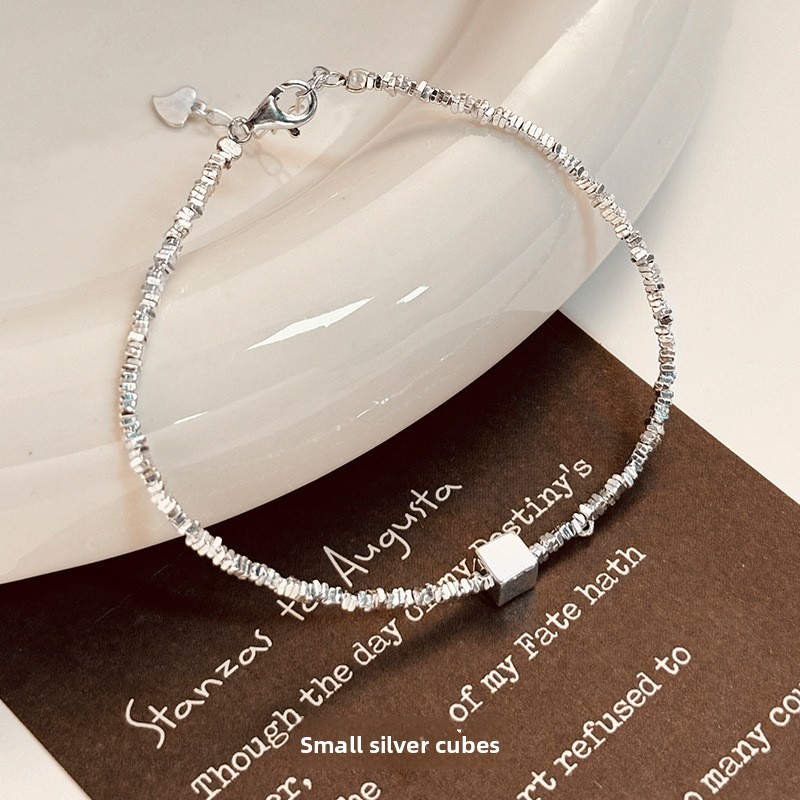 925 sterling silver small square bracelet for women, summer light luxury high-end style, trendy bracelet, popular on Xiaohongshu