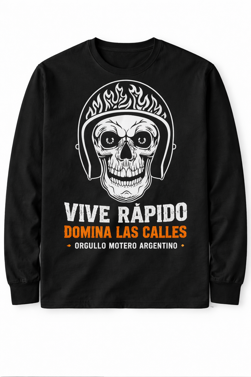 Remera Motera Calavera con Casco y Llamas | Estilo Callejero Unisex