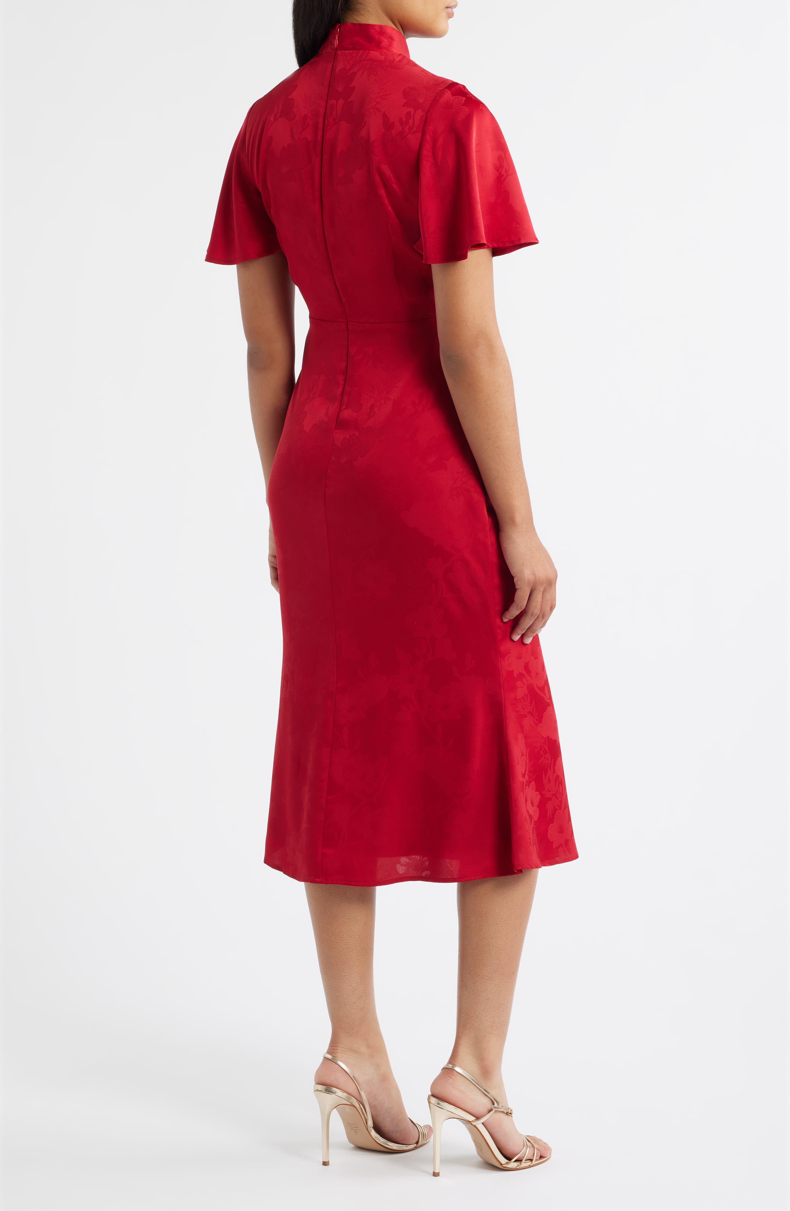 Julia Jordan Floral Jacquard Satin Flutter Sleeve Midi Dress