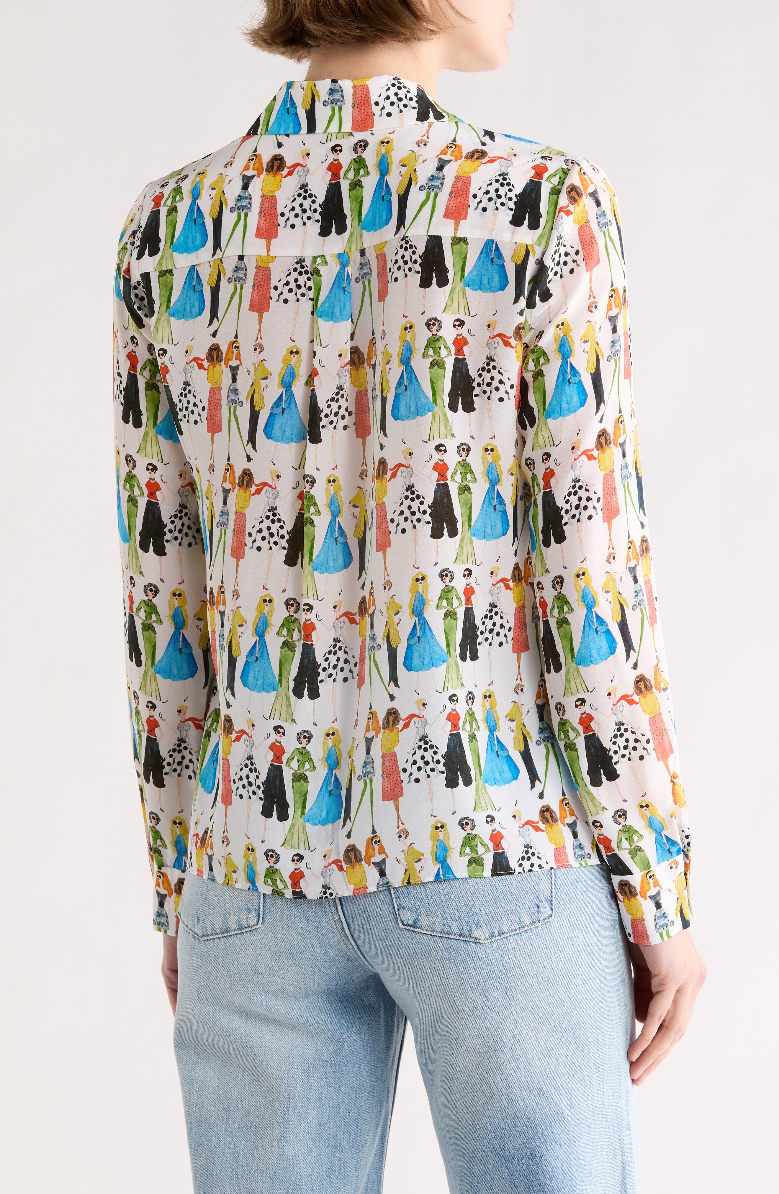 Alice + Olivia Willa Staceface Silk Button-Up Shirt