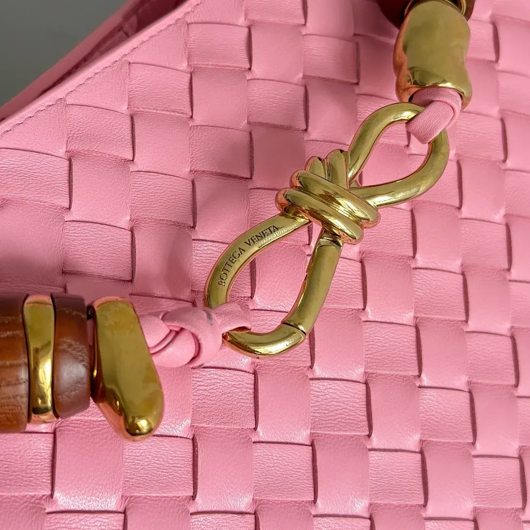 Bottega Veneta Pink Andiamo Intrecciato Woven Leather Top Handle Bag product photo from LabelPicks